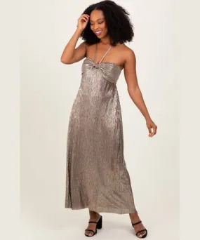 PinkBlush Dark Gold Metallic Halter Dress