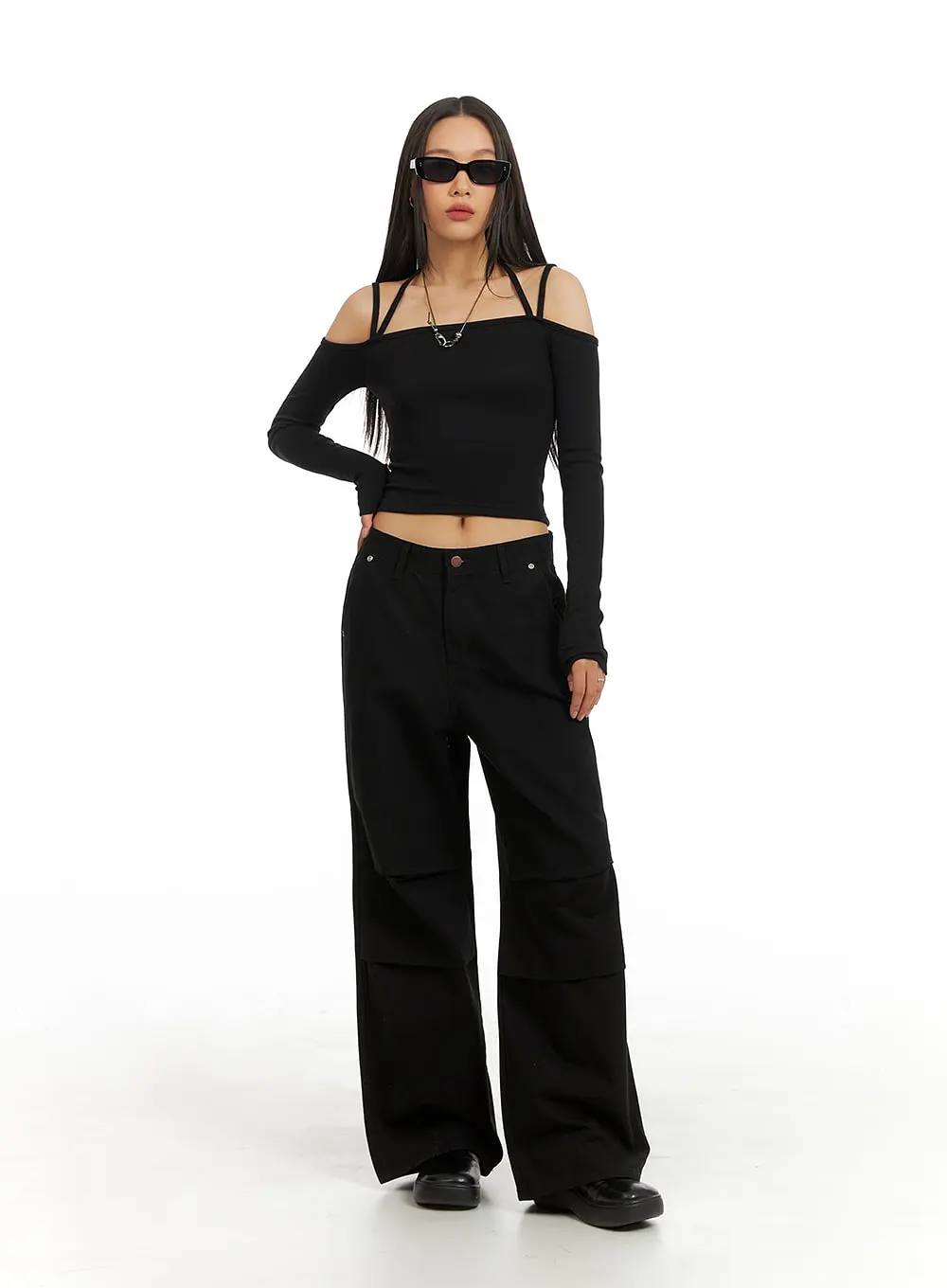 Pintuck Wide Leg Trousers IA417