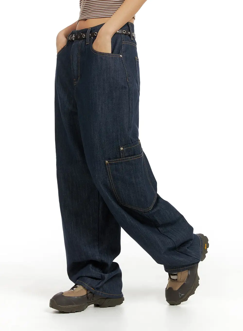 Pocketed Denim Wide Leg Jeans CF423