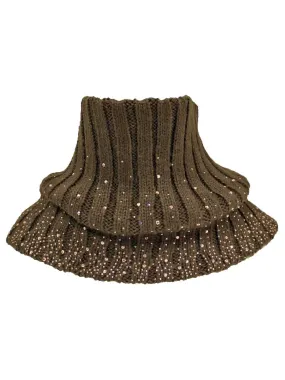 Ribbed Knit Neck Warmer With Rhinestones