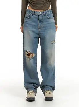 Ripped Washed Wide-Leg Jeans CJ426