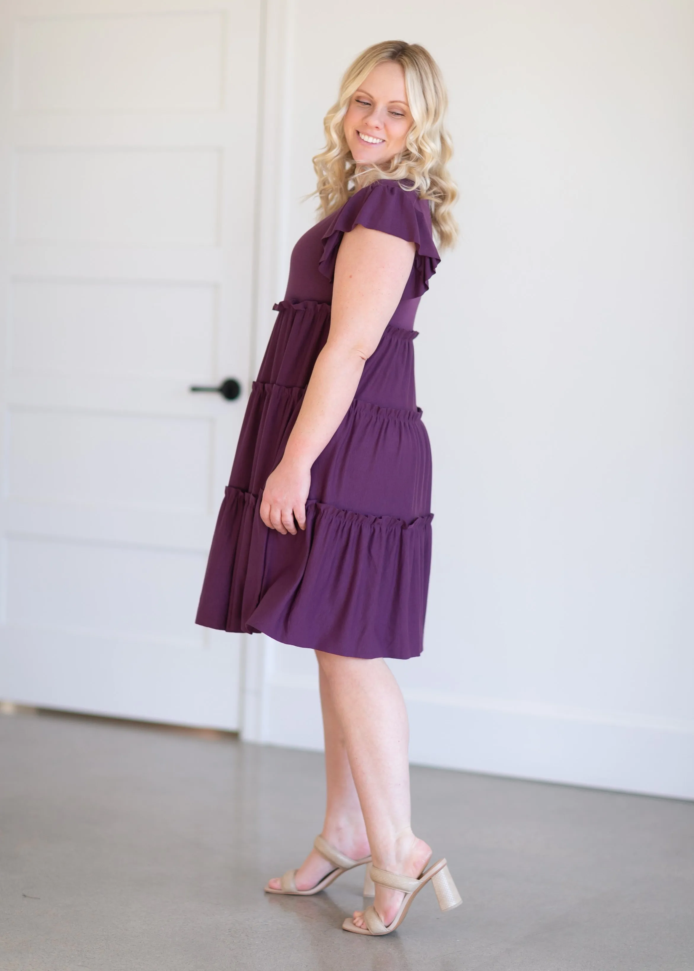 Ruffle Sleeve Tiered Midi Dress - FINAL SALE