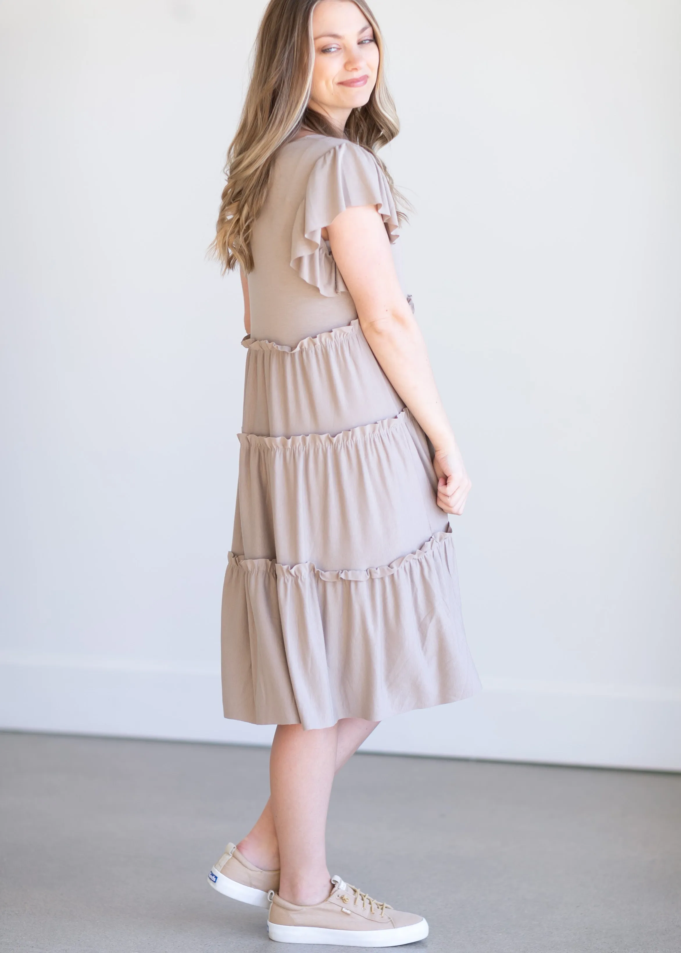 Ruffle Sleeve Tiered Midi Dress - FINAL SALE