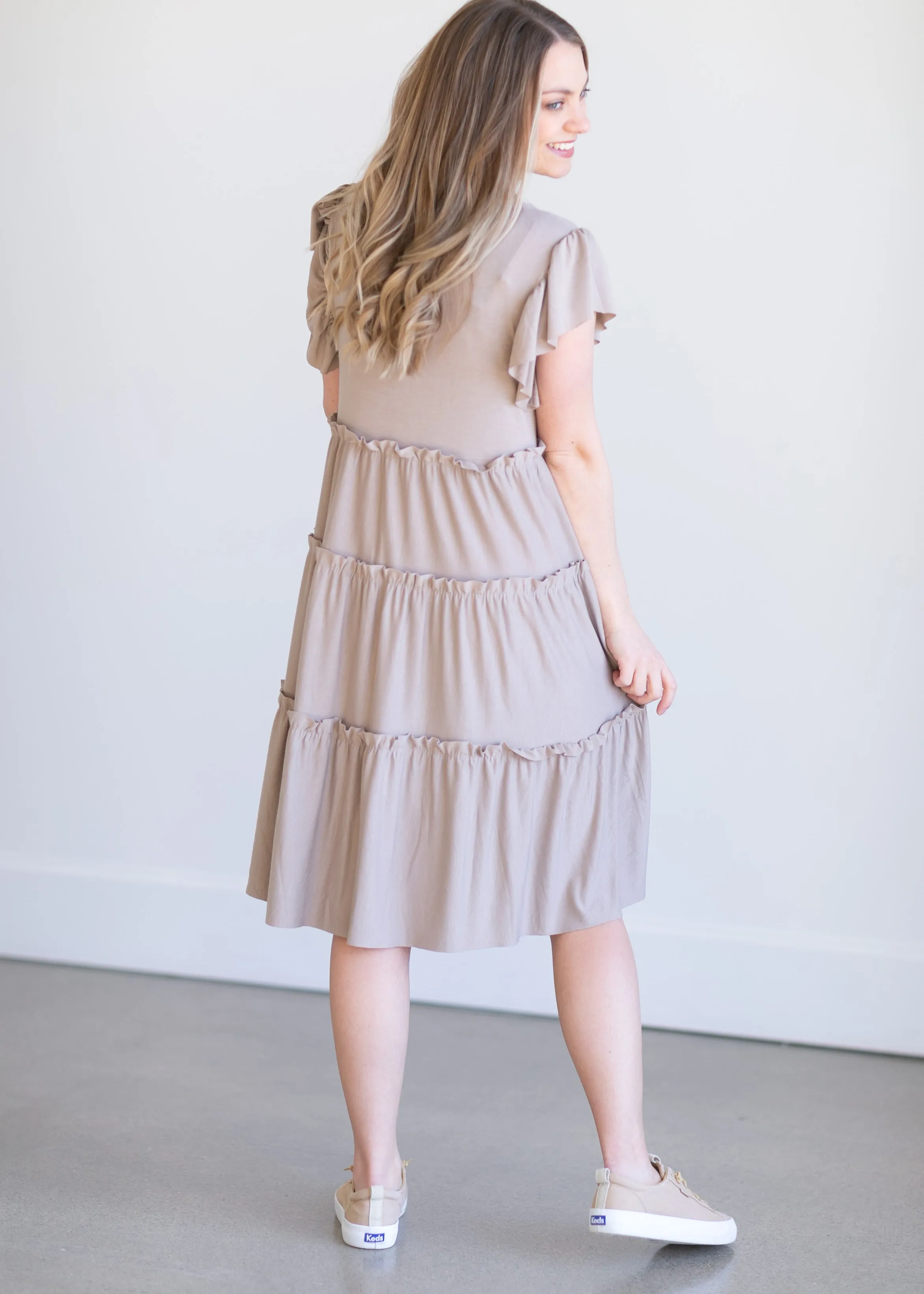 Ruffle Sleeve Tiered Midi Dress - FINAL SALE