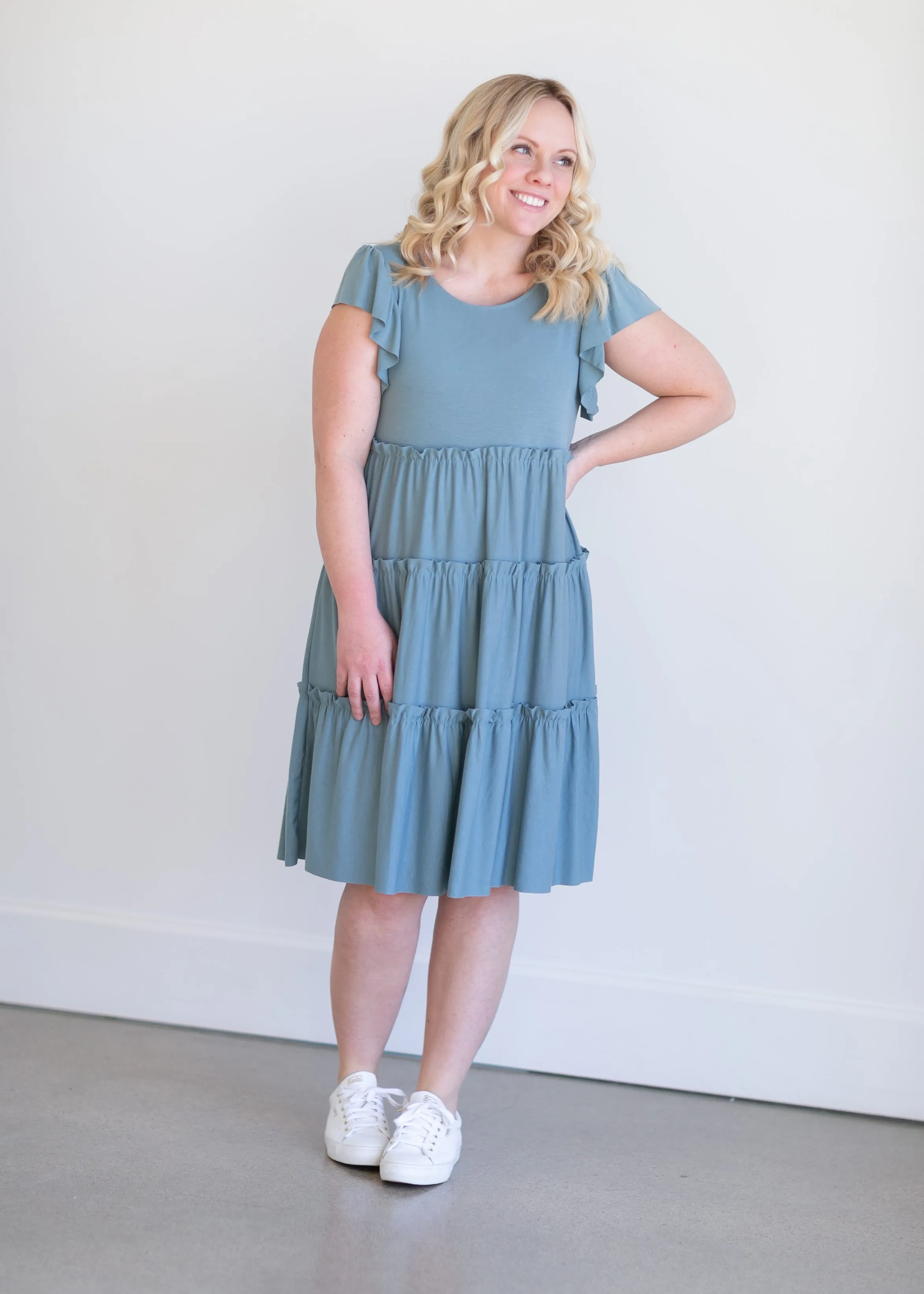 Ruffle Sleeve Tiered Midi Dress - FINAL SALE