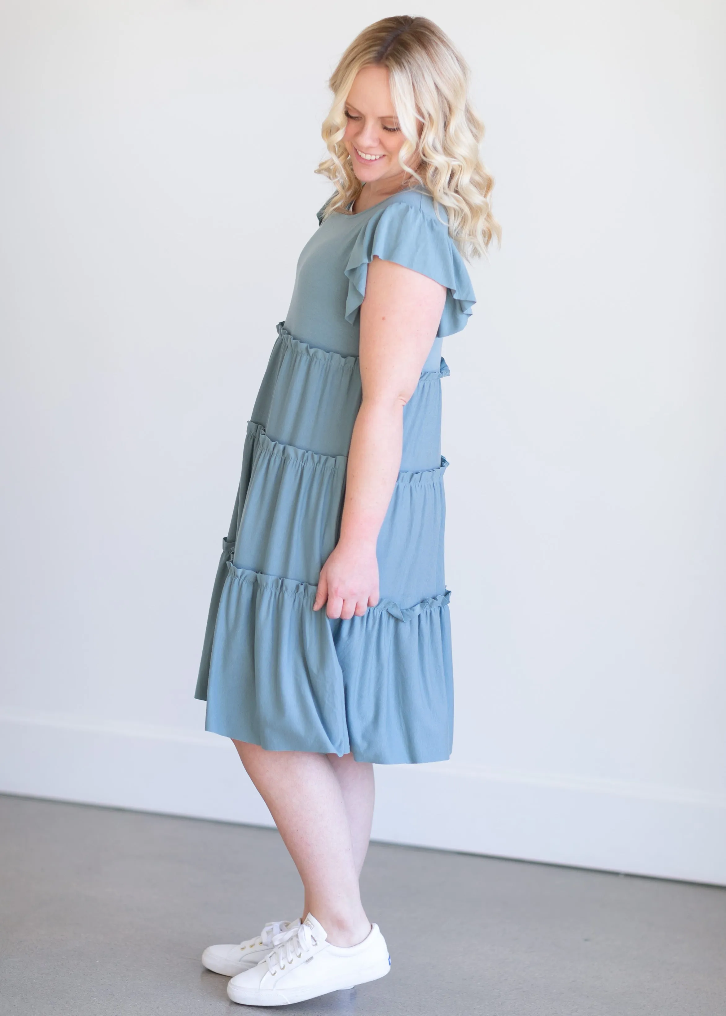 Ruffle Sleeve Tiered Midi Dress - FINAL SALE