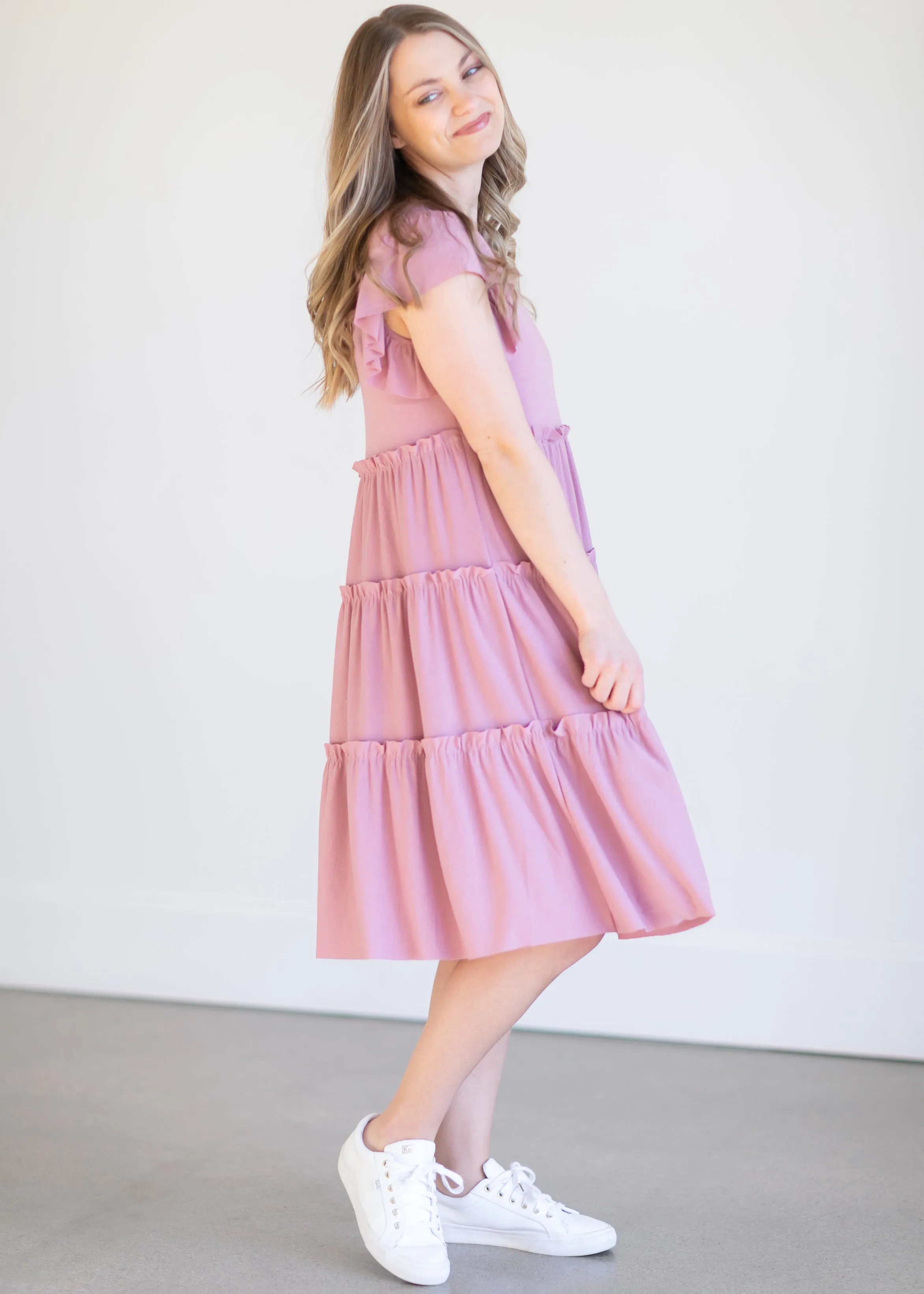 Ruffle Sleeve Tiered Midi Dress - FINAL SALE