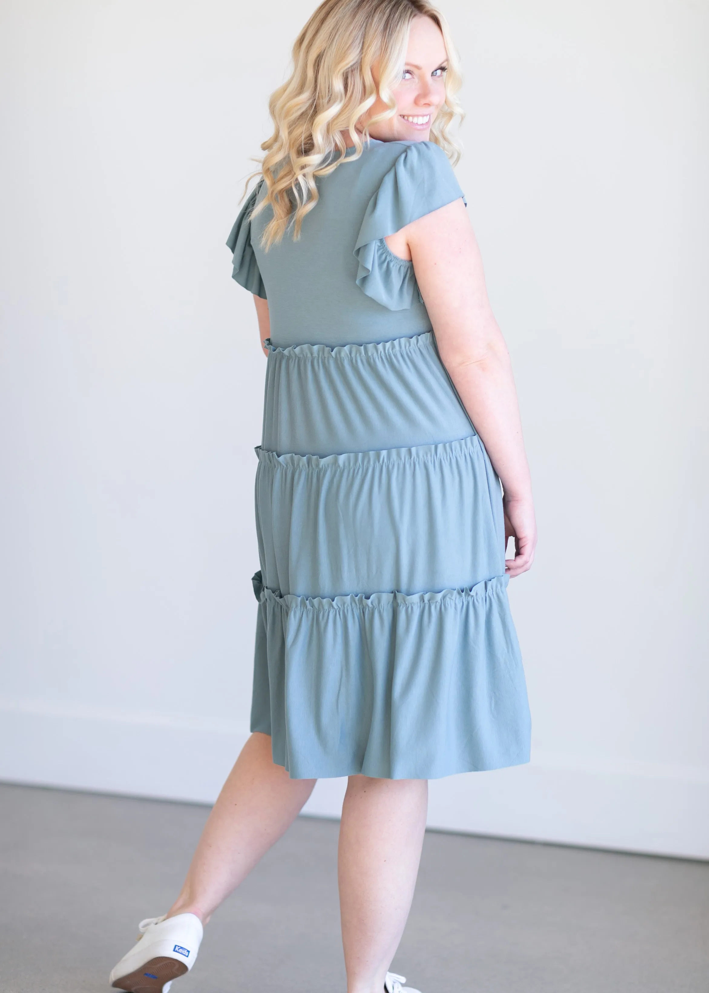 Ruffle Sleeve Tiered Midi Dress - FINAL SALE