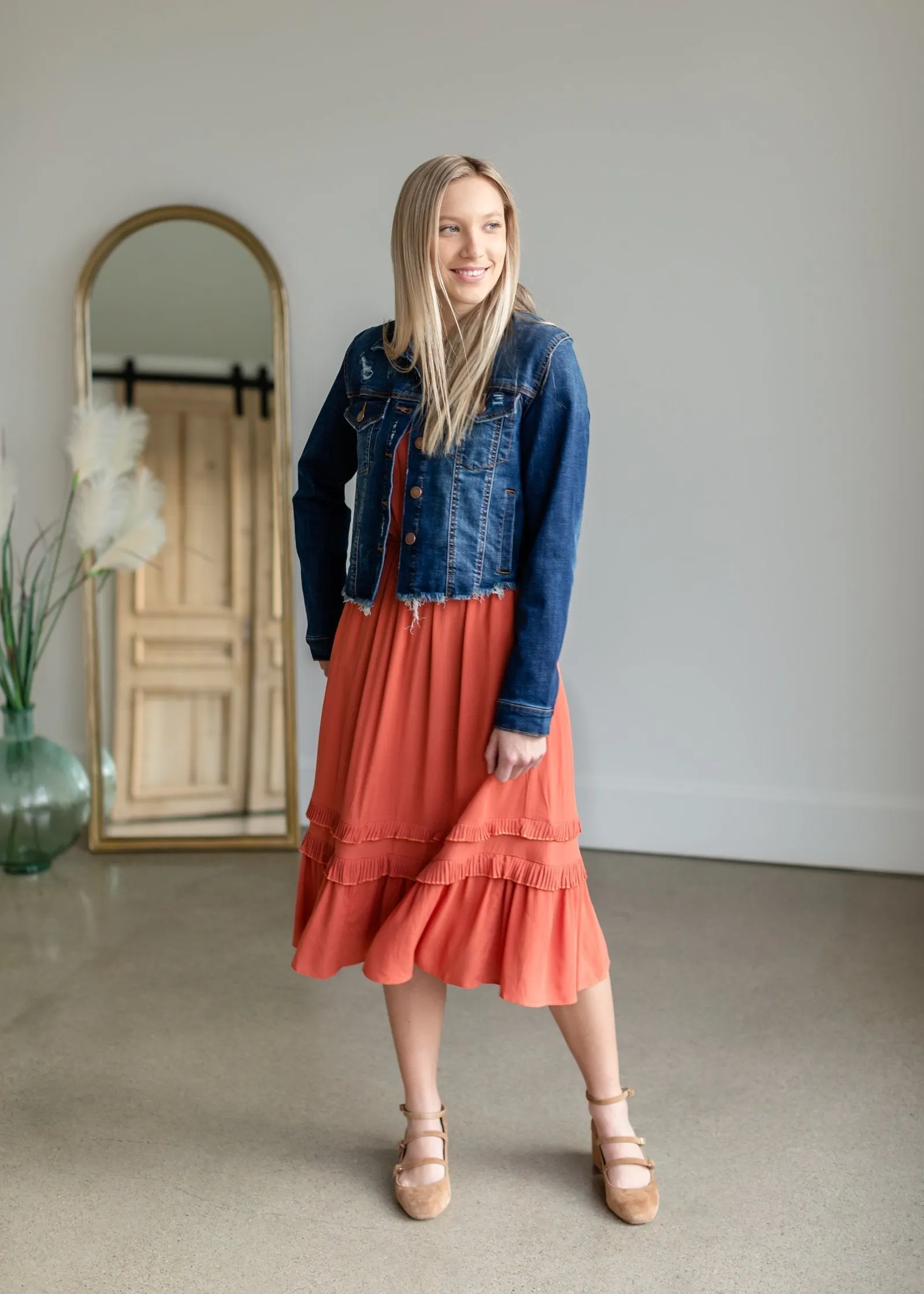 Rust Tiered Pleated Ruffle Midi Dress-FINAL SALE