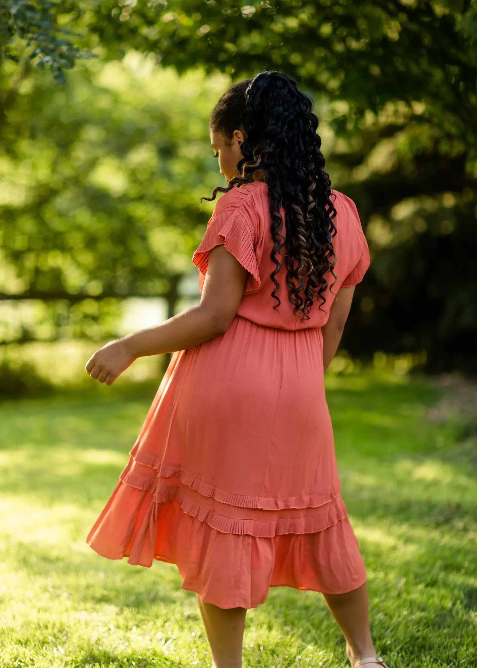 Rust Tiered Pleated Ruffle Midi Dress-FINAL SALE