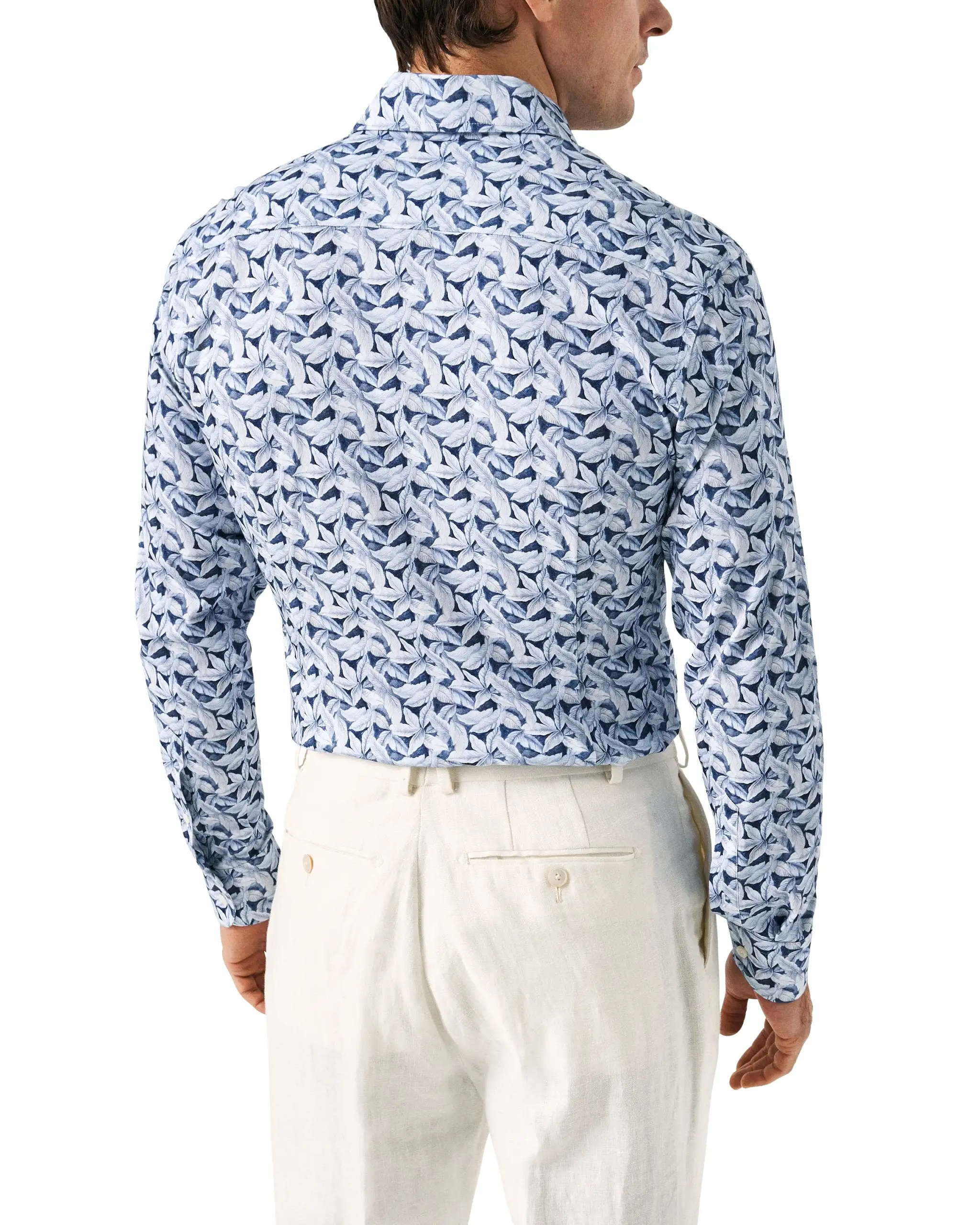 Slim Fit - Palm Print Cotton Four-Way Stretch Shirt