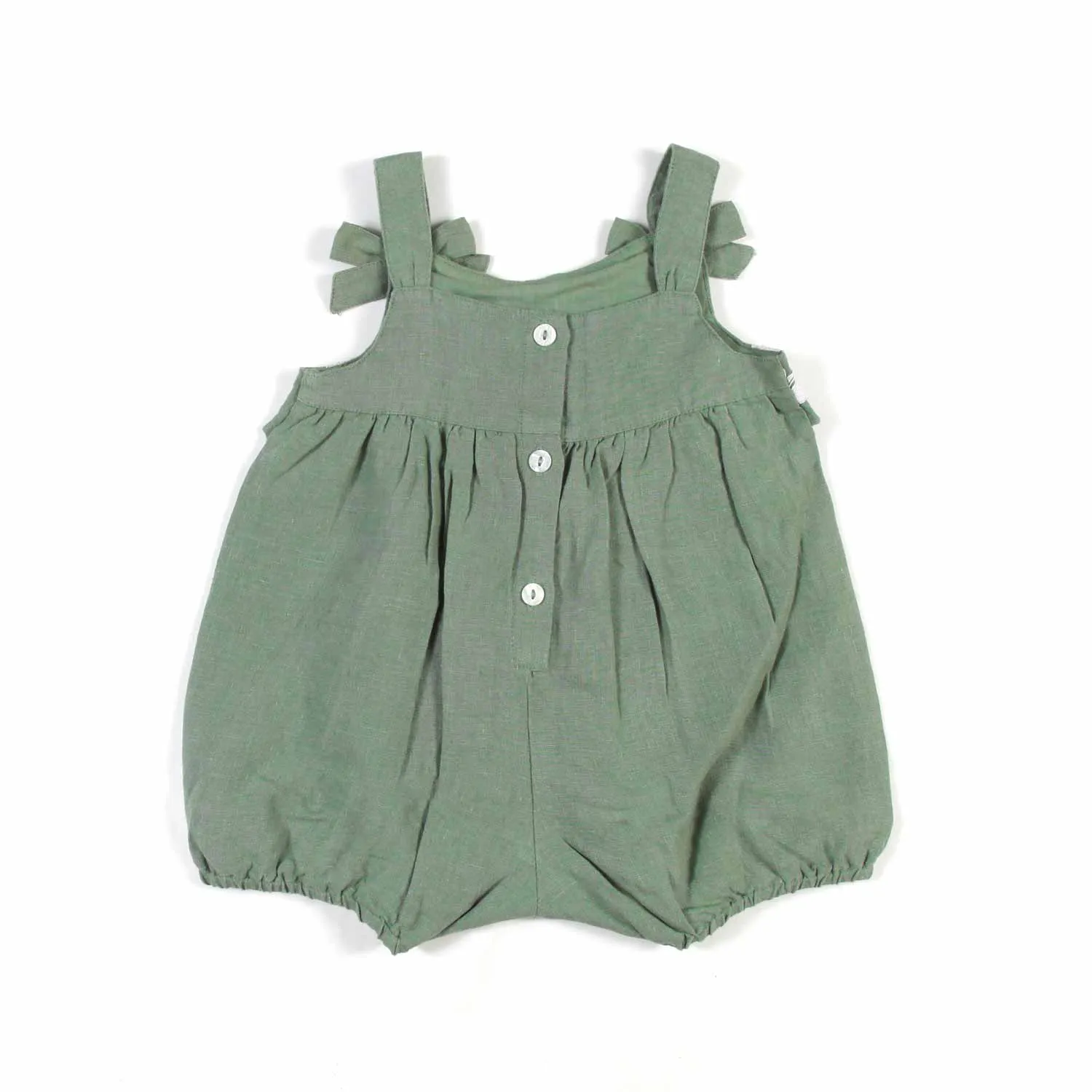 Tartine Et Chocolat Khaki Green Linen Romper For Baby Girls