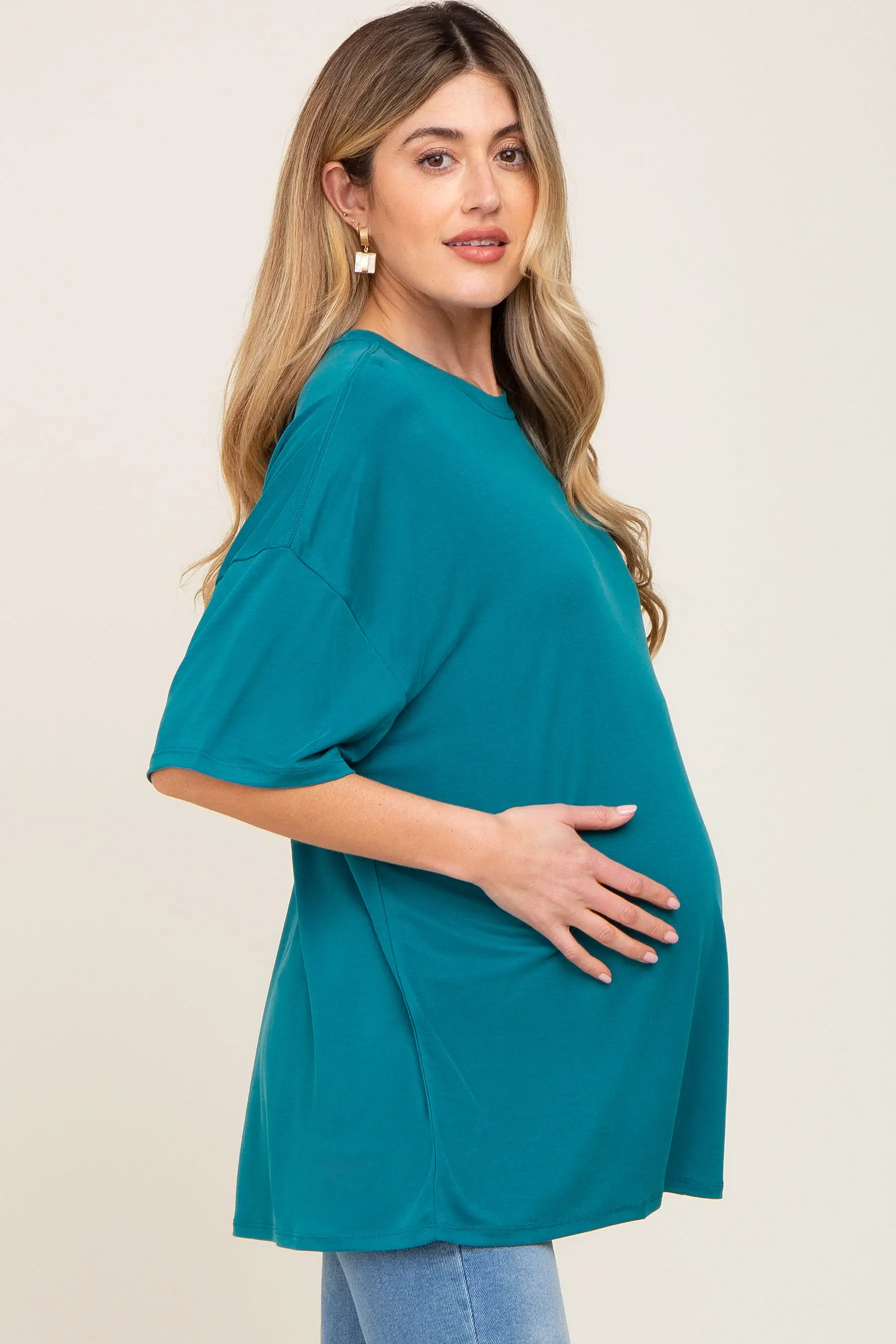 Teal Basic Oversized Maternity T-Shirt