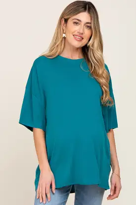 Teal Basic Oversized Maternity T-Shirt