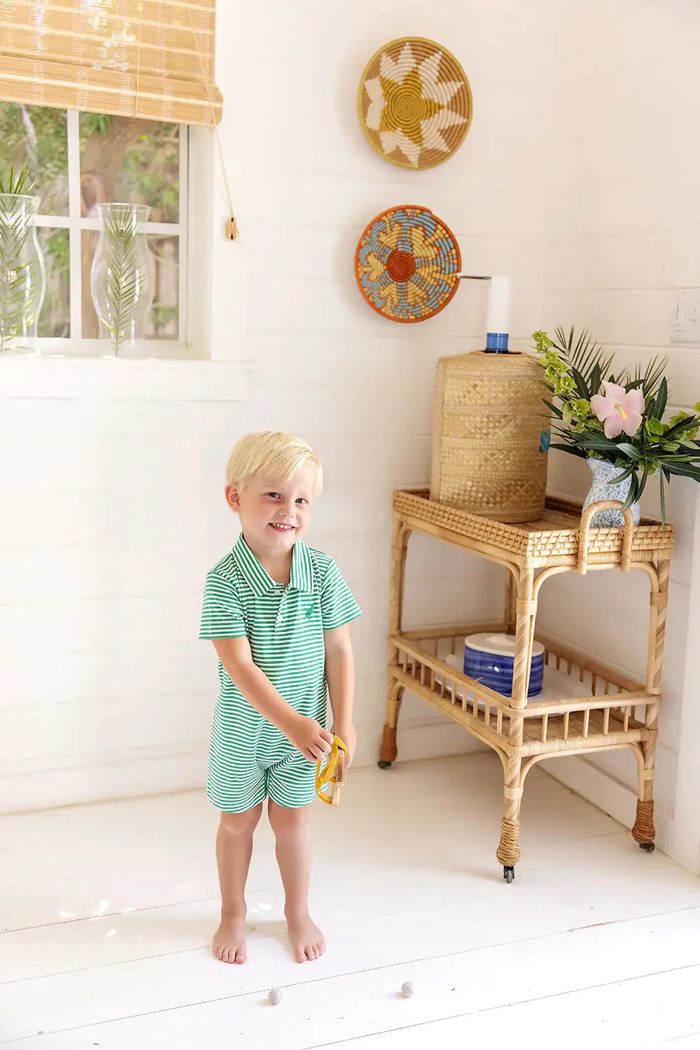 The Beaufort Bonnet Company - Kiawah Kelly Green Stripe Sir Proper Romper