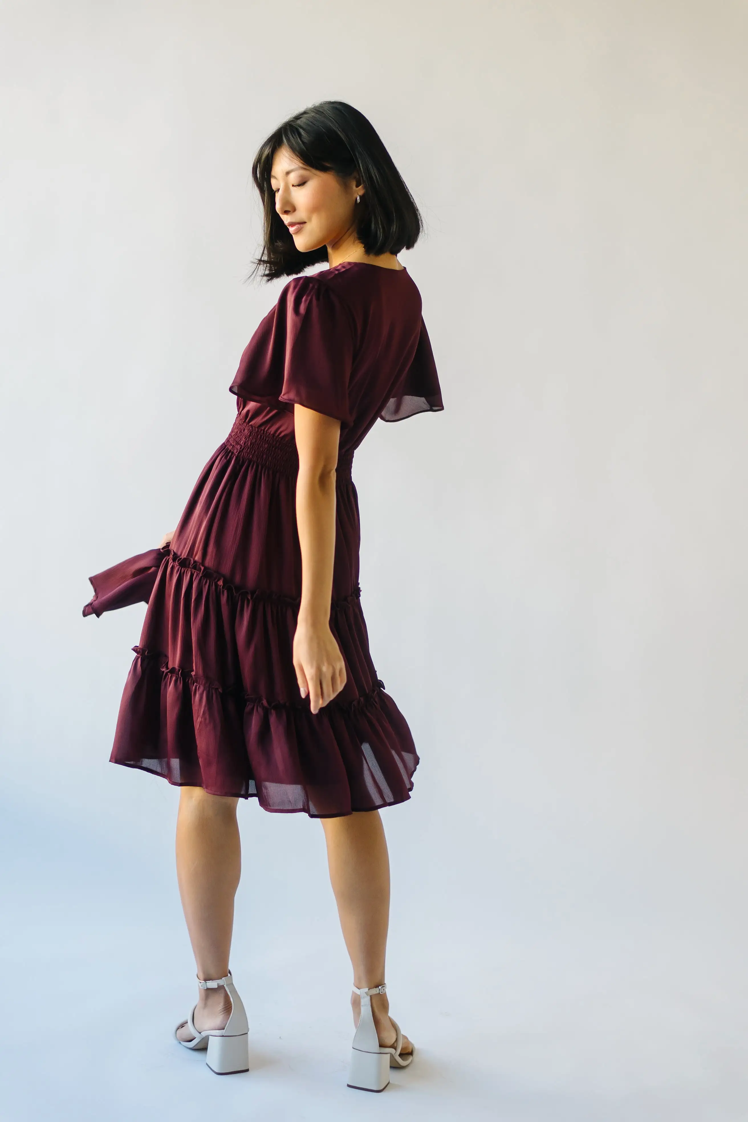 The Bicknell Tiered Midi Dress in Burgundy