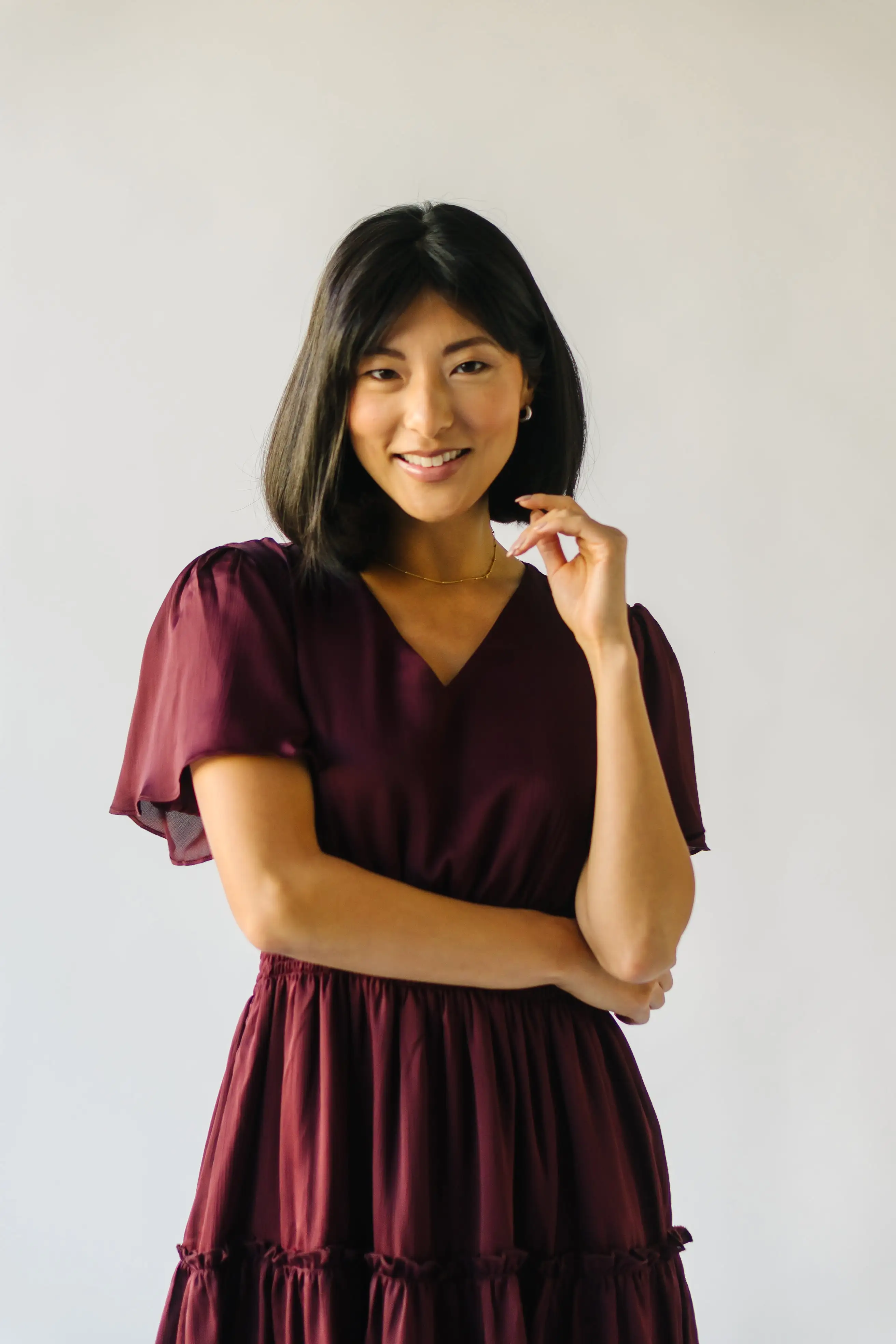 The Bicknell Tiered Midi Dress in Burgundy