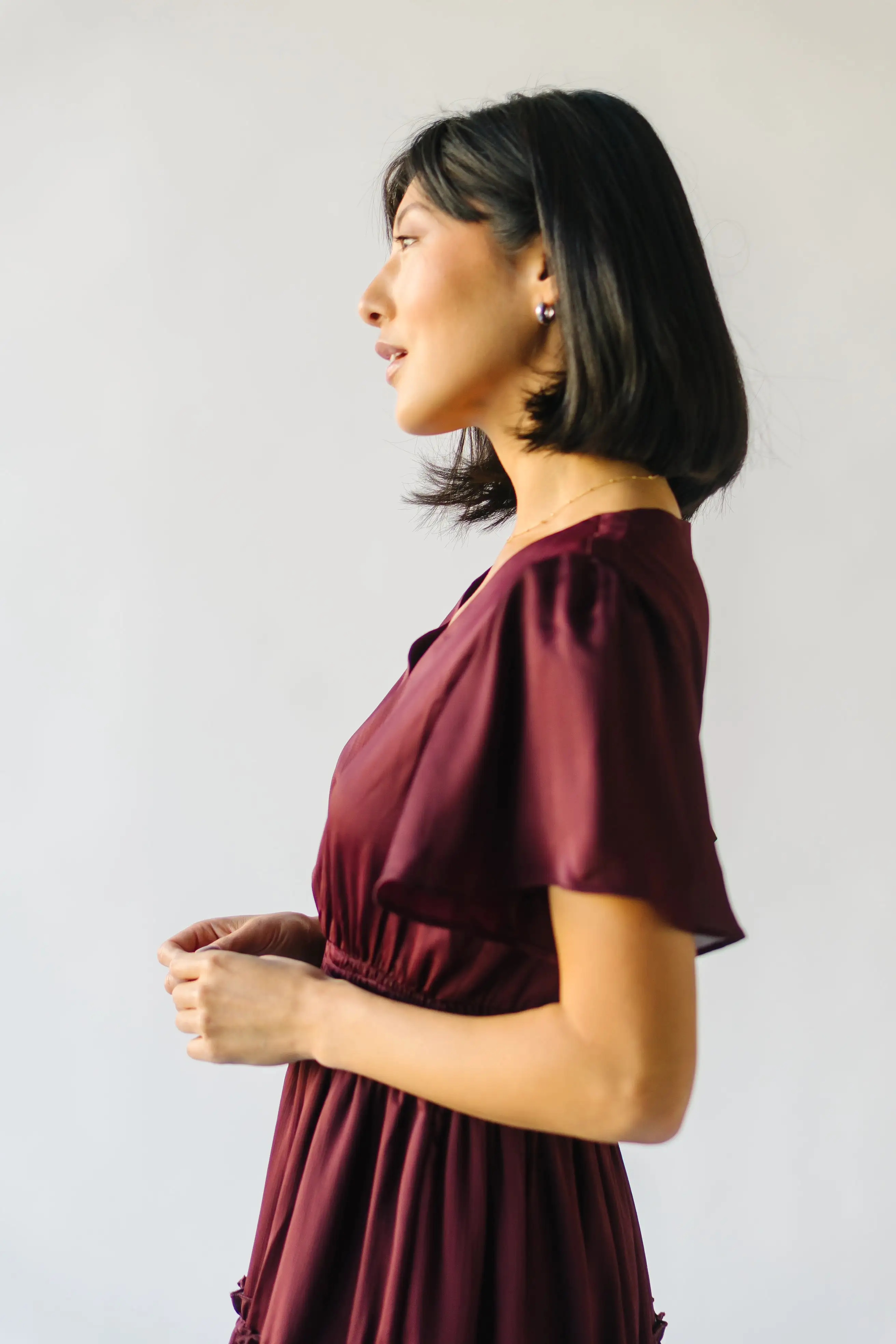 The Bicknell Tiered Midi Dress in Burgundy