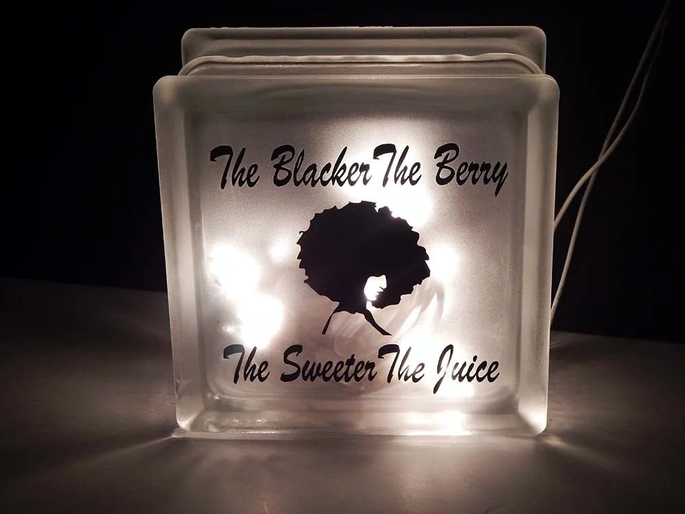 The Blacker The Berry Sweeter The Juice Glass Block Afrocentric Home Decor Planter Change Holder