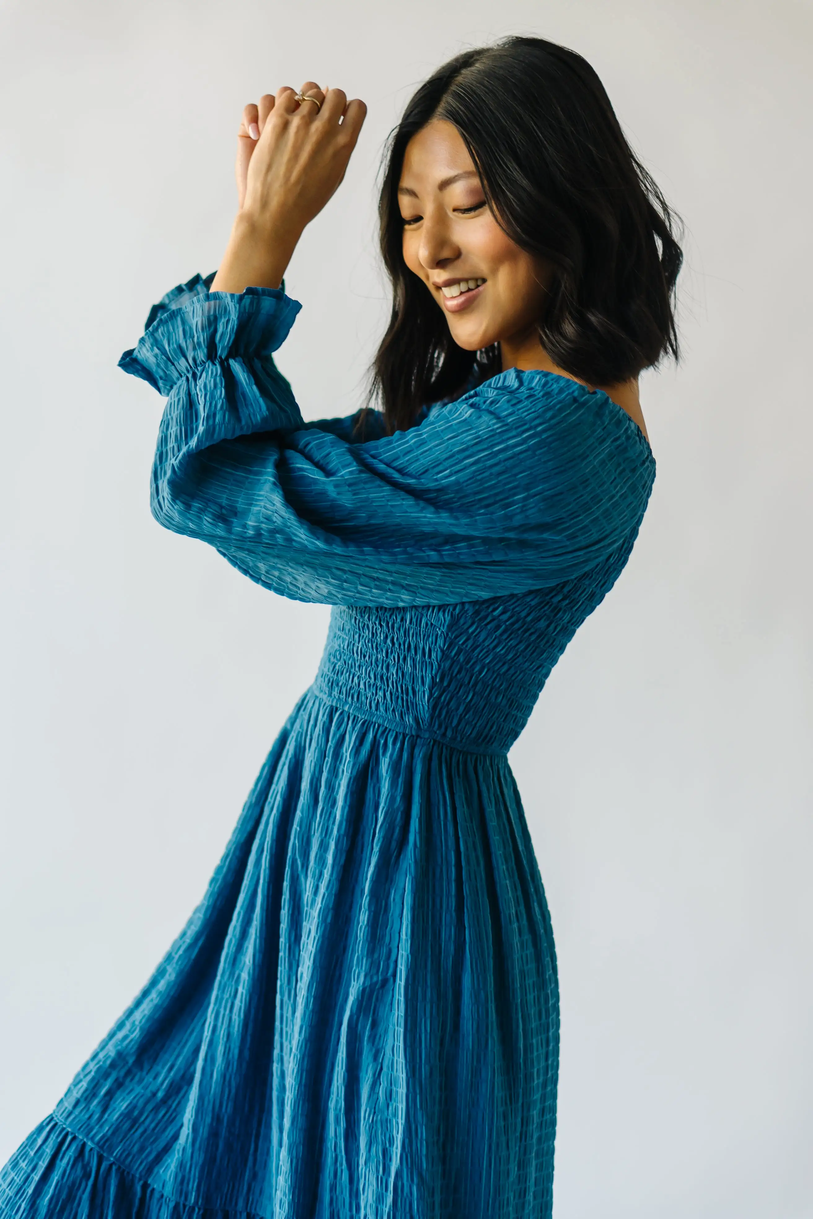 The Macedonia Tiered Midi Dress in Blue