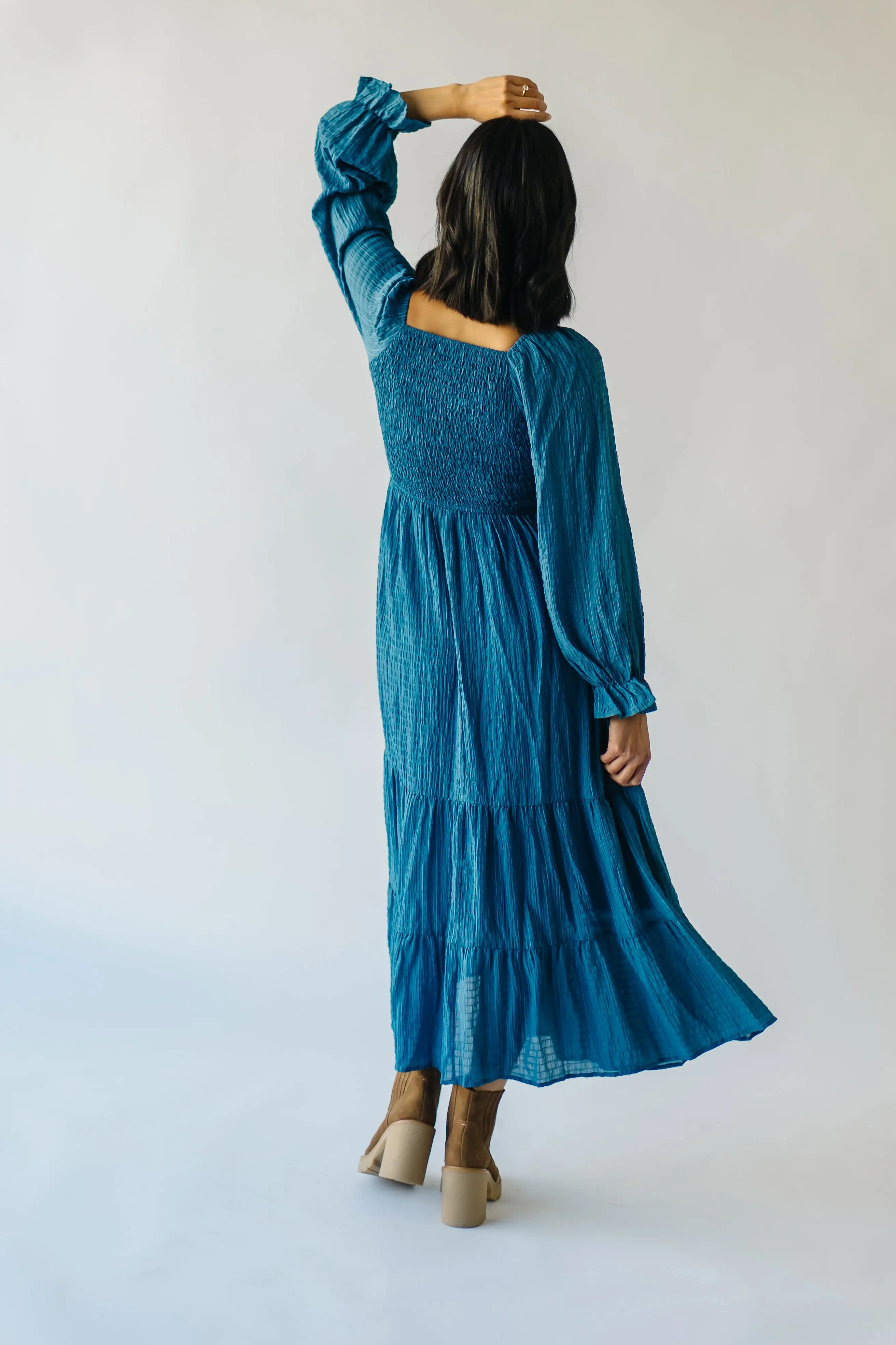 The Macedonia Tiered Midi Dress in Blue