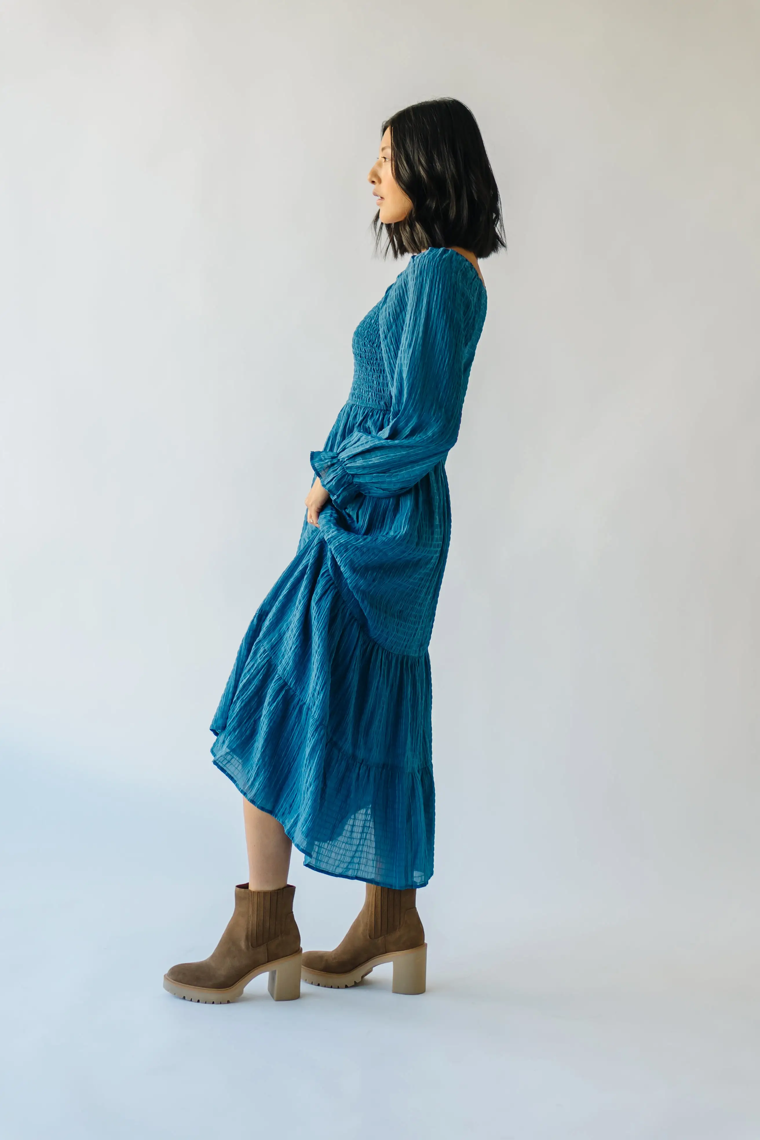 The Macedonia Tiered Midi Dress in Blue