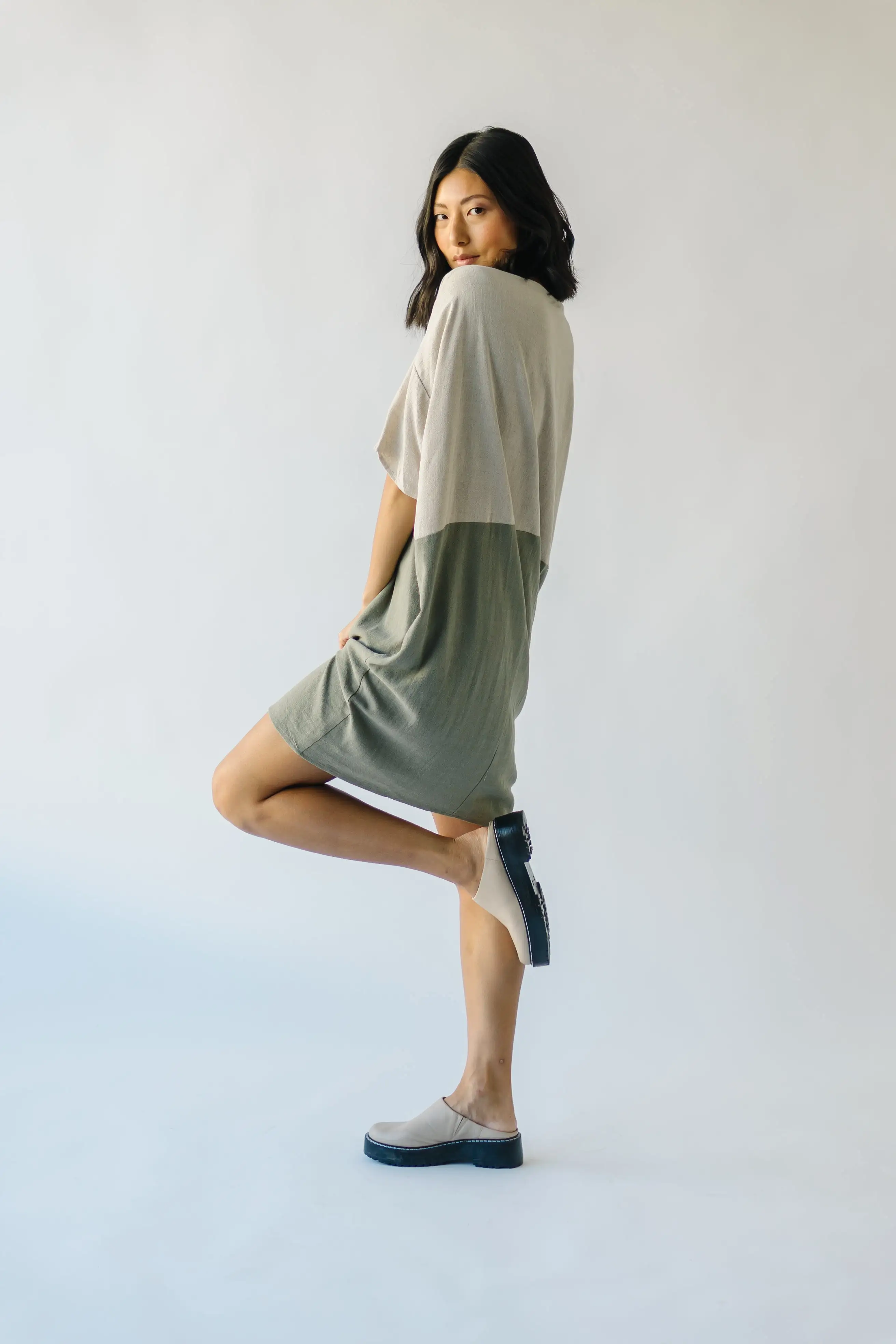 The Portola Color Block Dress in Olive