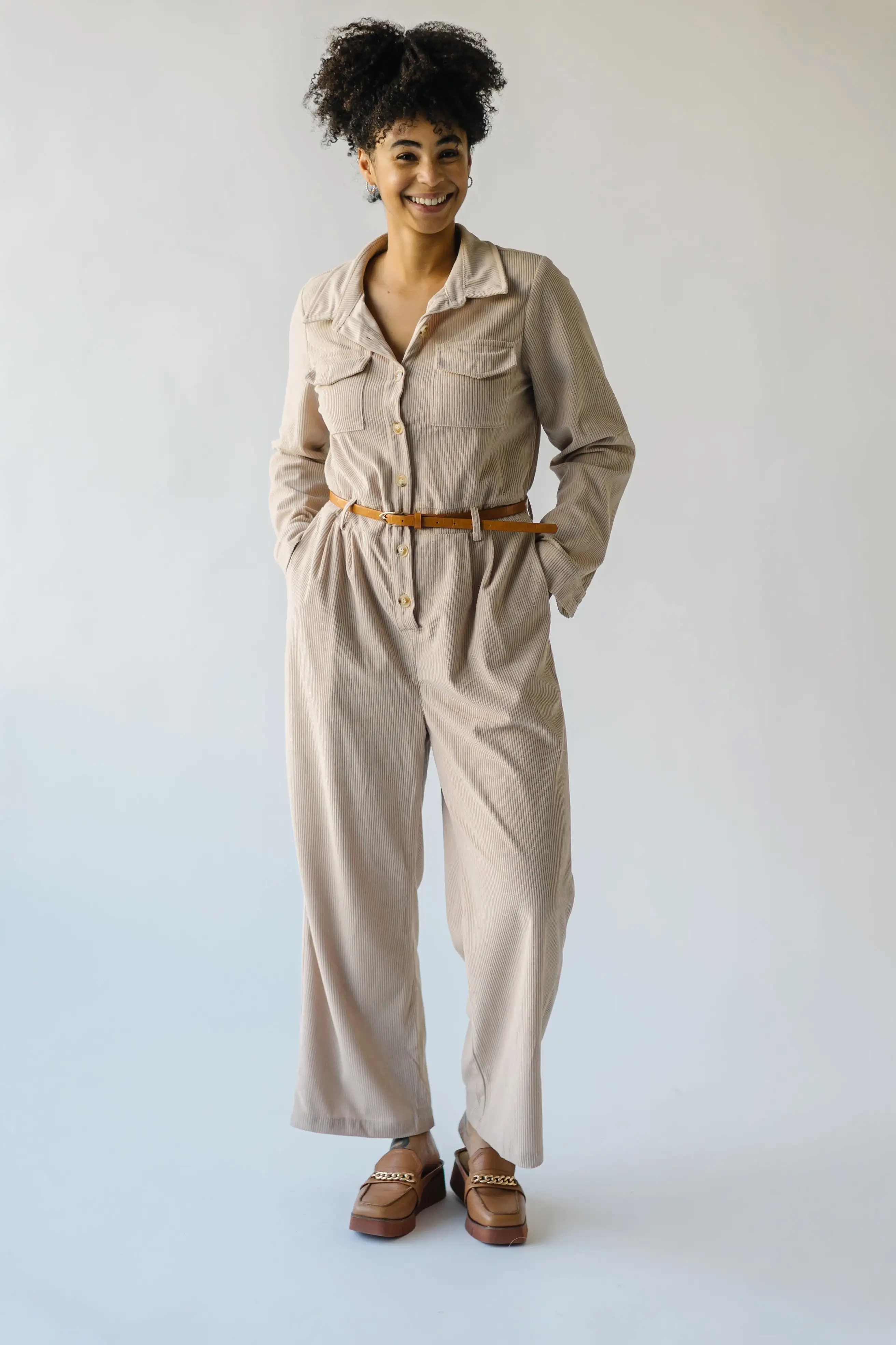 The Punla Corduroy Wide Leg Jumpsuit in Oatmeal