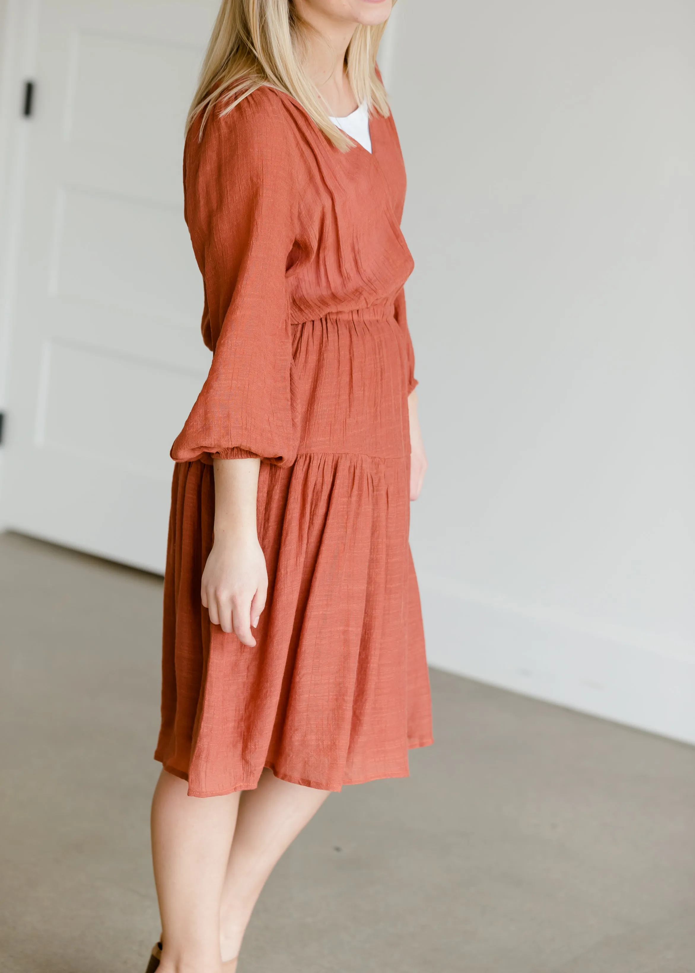 Tiered Luster 3/4 Sleeve Midi Dress - FINAL SALE