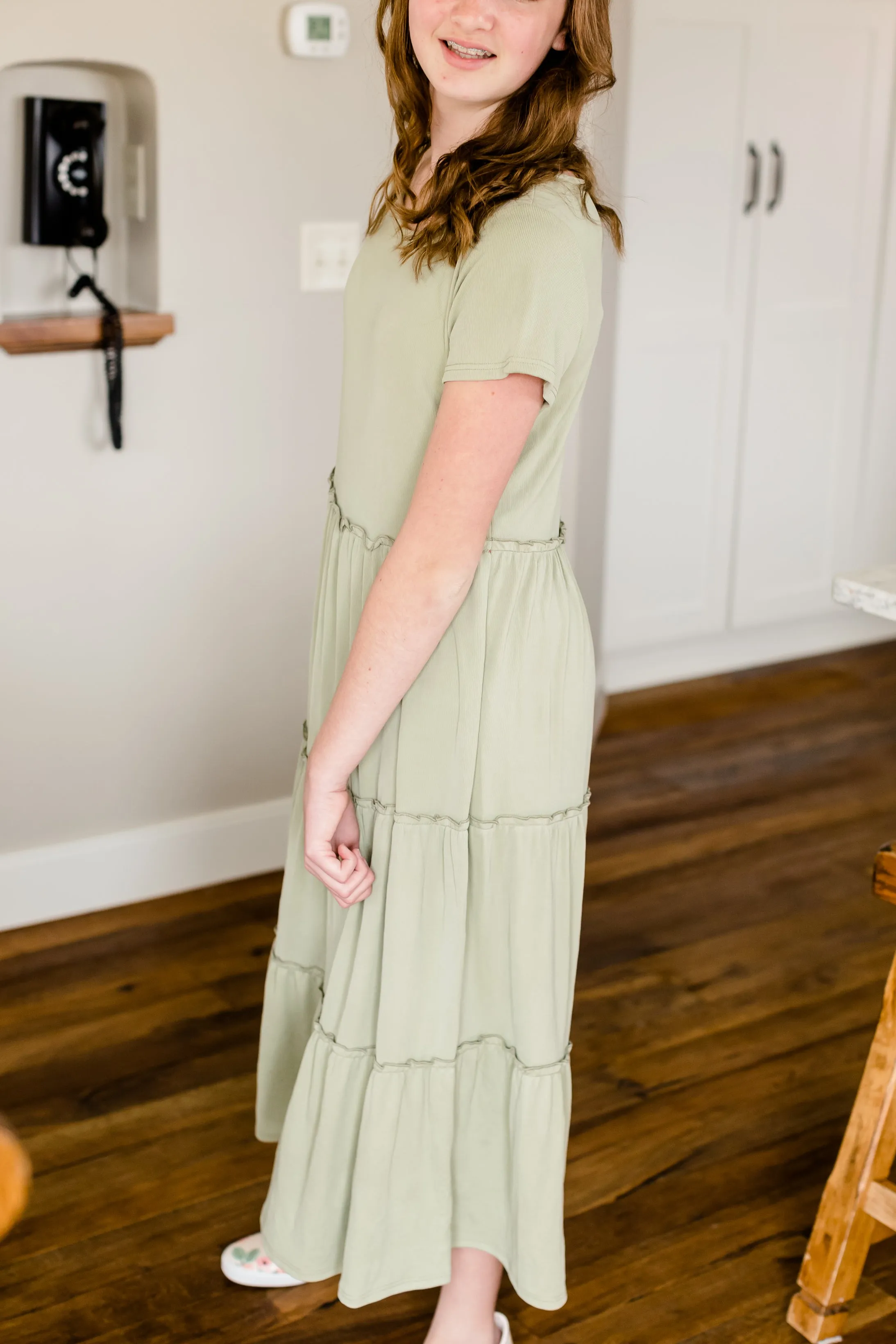 Tiered Sage Ruffle Midi Dress - FINAL SALE