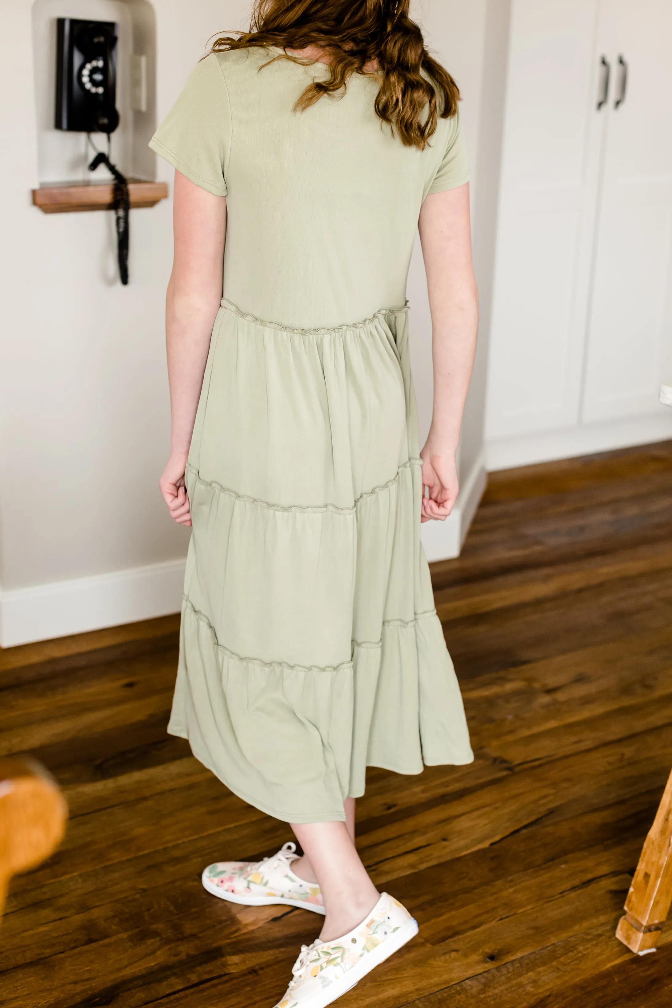 Tiered Sage Ruffle Midi Dress - FINAL SALE