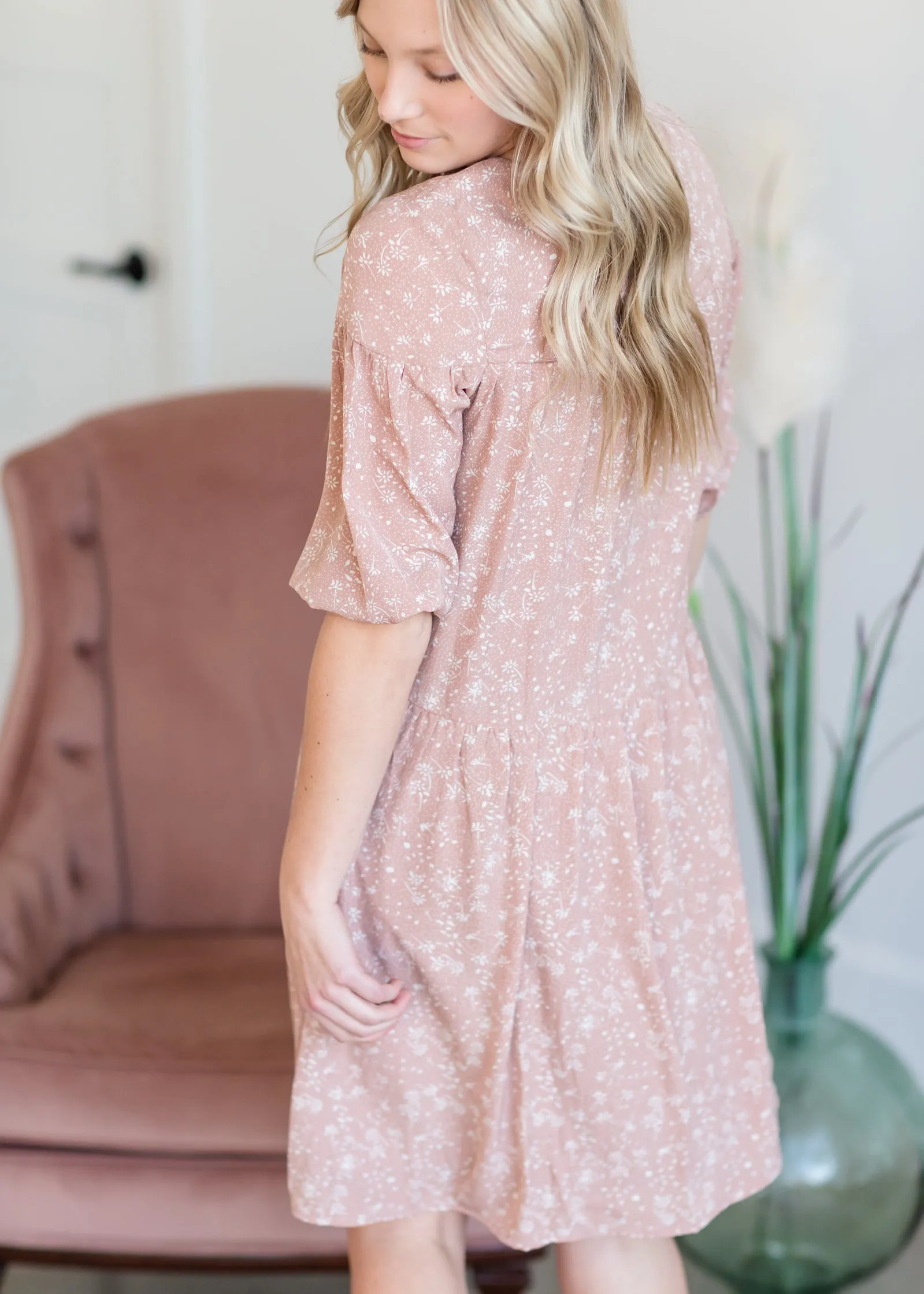 Tiered Tiny Floral Pink Midi Dress - FINAL SALE