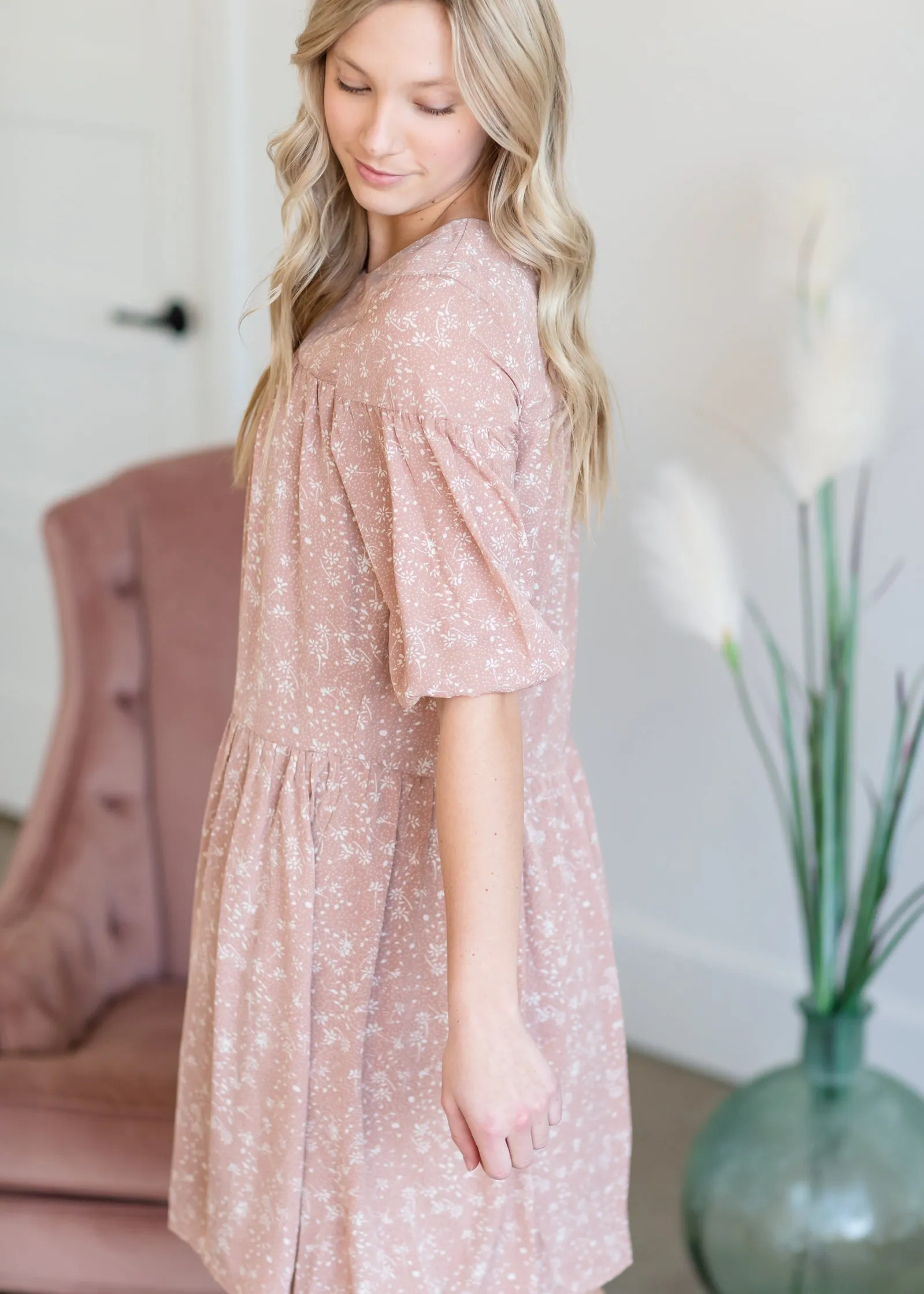 Tiered Tiny Floral Pink Midi Dress - FINAL SALE