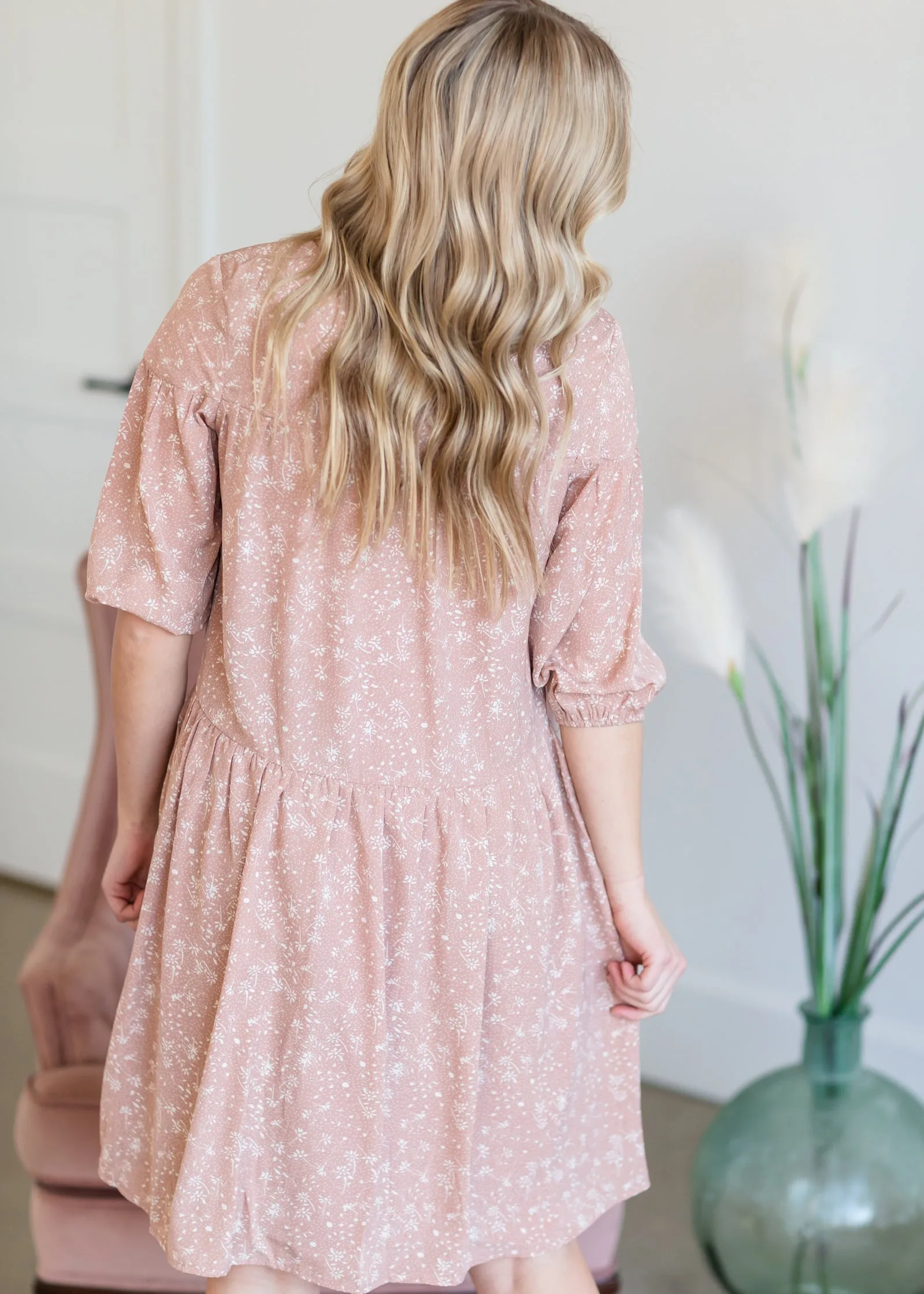 Tiered Tiny Floral Pink Midi Dress - FINAL SALE