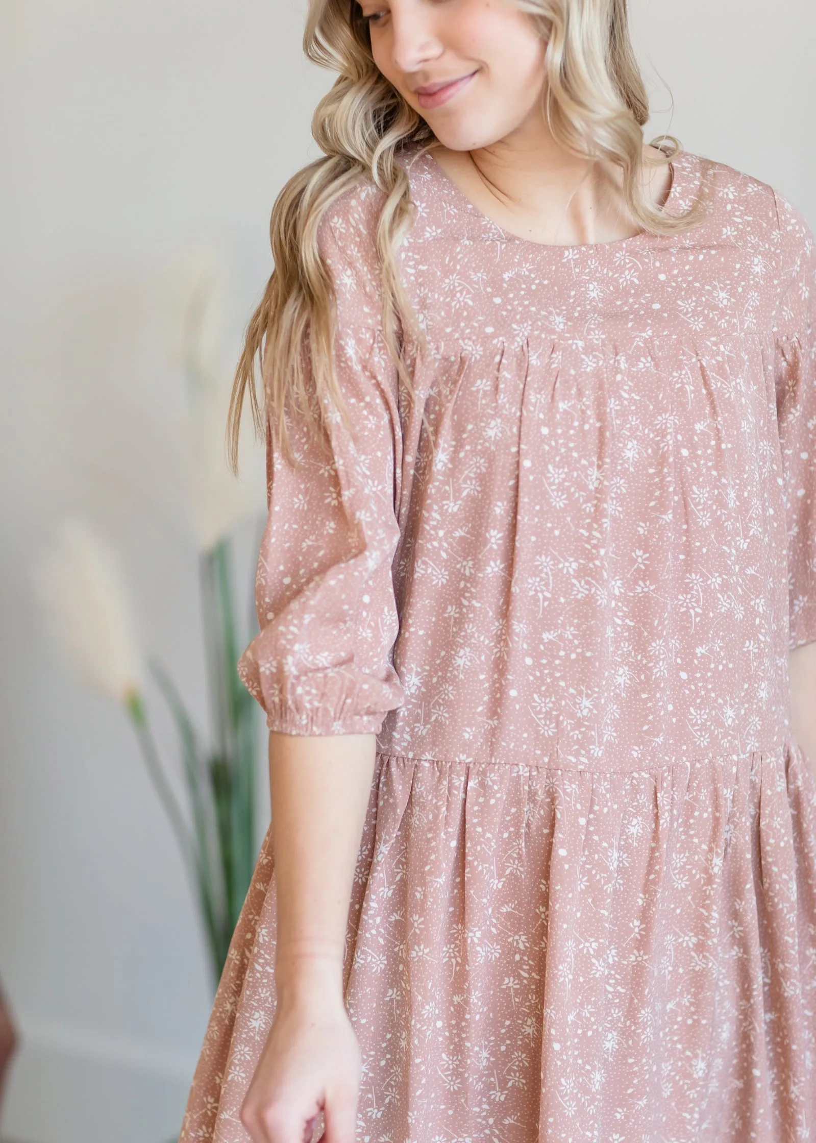 Tiered Tiny Floral Pink Midi Dress - FINAL SALE