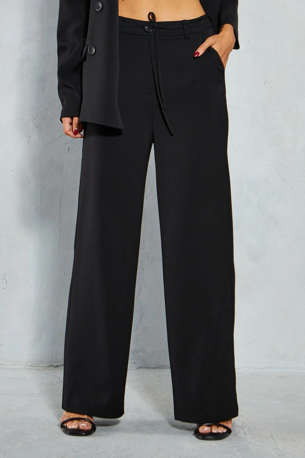 Trousers | Tailored Drawstring Waist Straight Leg Trousers | MissPap