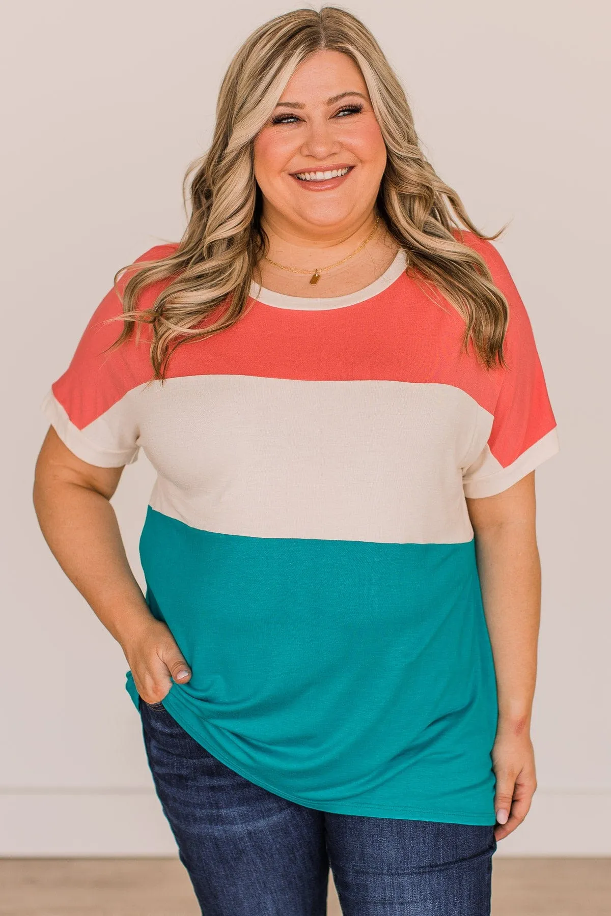 Unlike The Rest Color Block Top- Coral & Blue