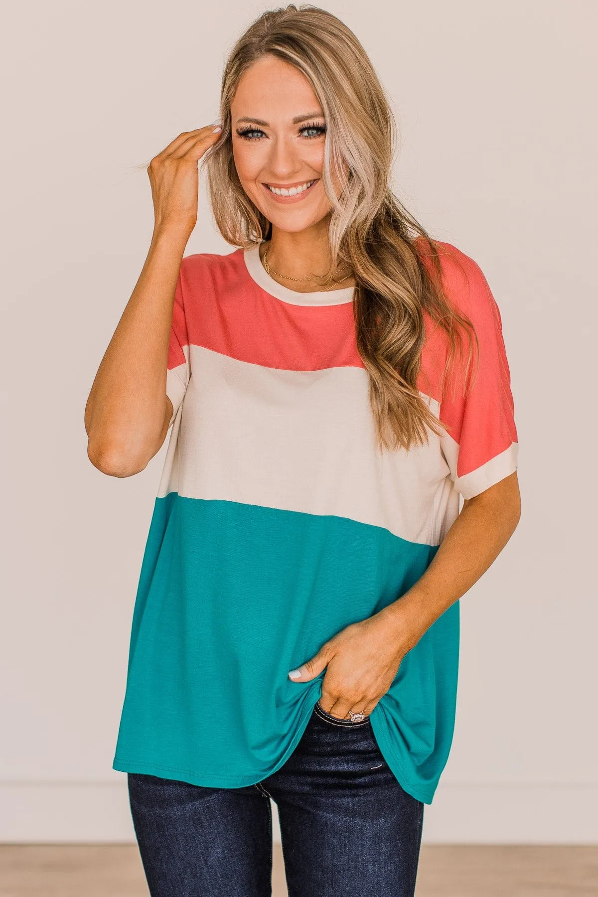 Unlike The Rest Color Block Top- Coral & Blue