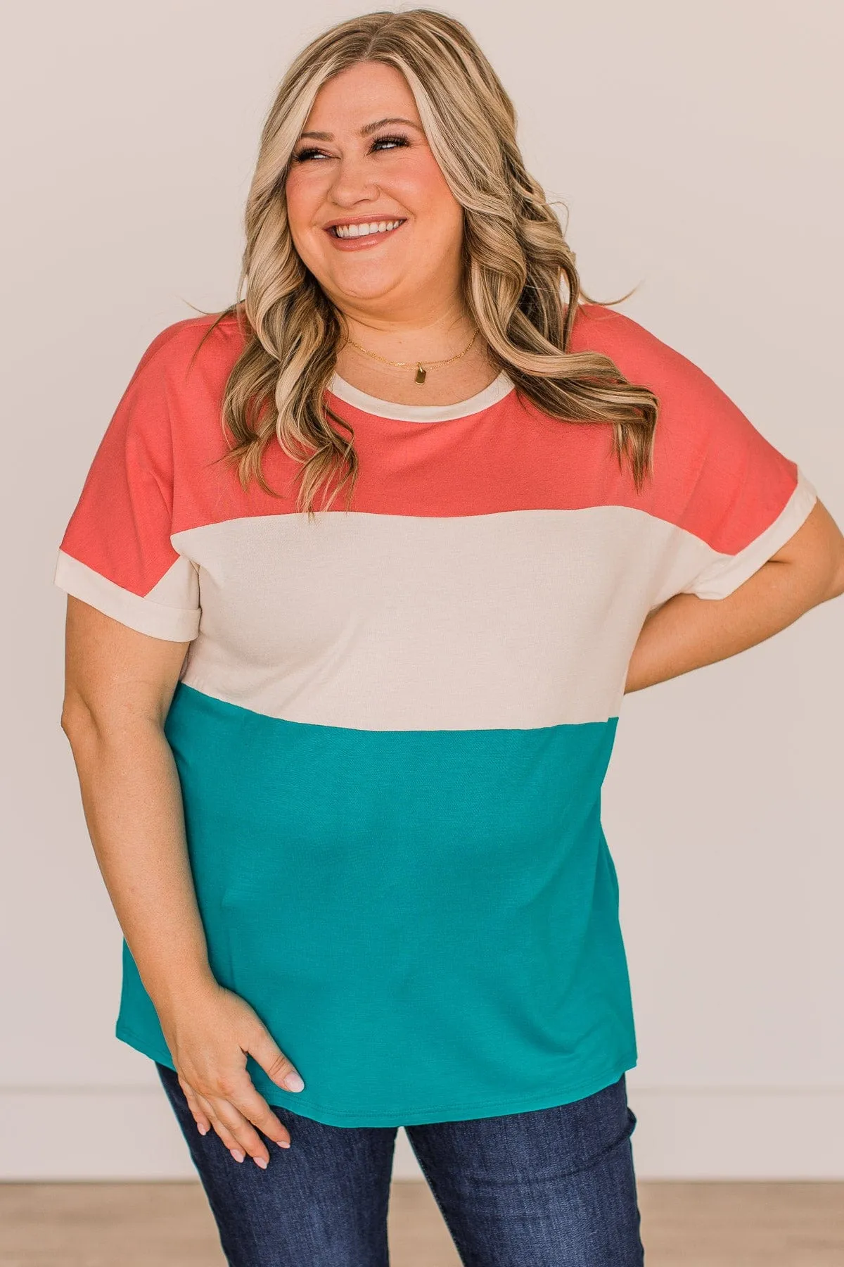 Unlike The Rest Color Block Top- Coral & Blue