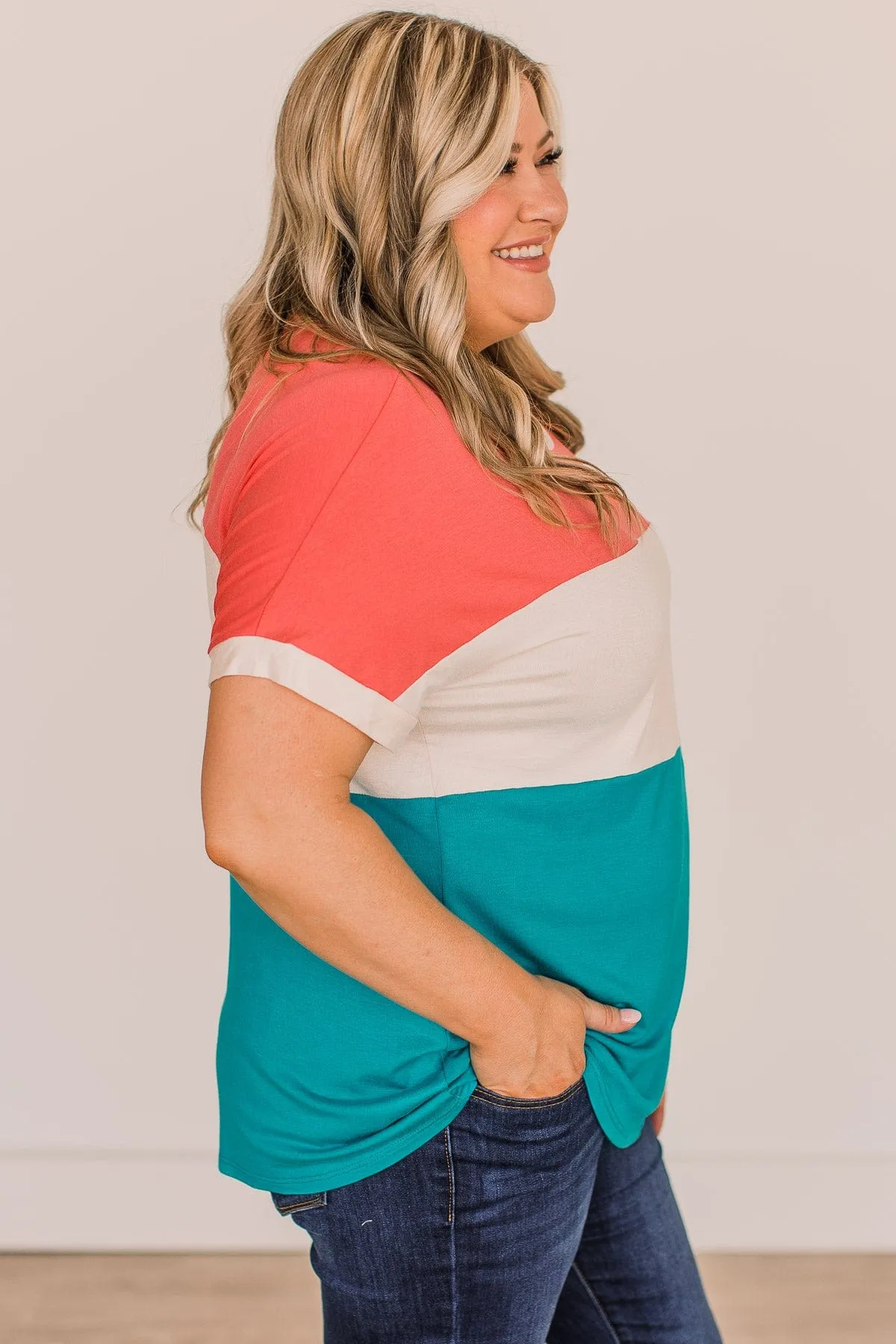 Unlike The Rest Color Block Top- Coral & Blue