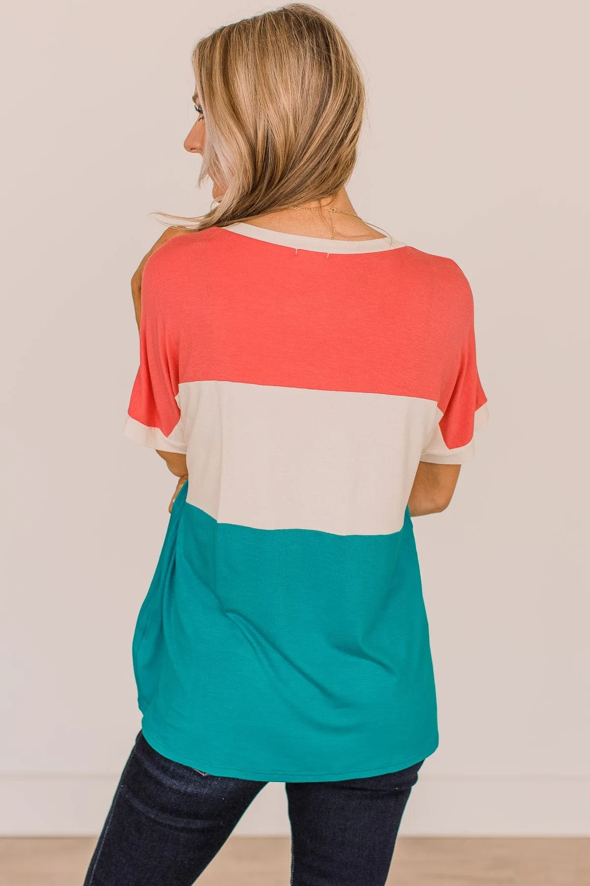 Unlike The Rest Color Block Top- Coral & Blue