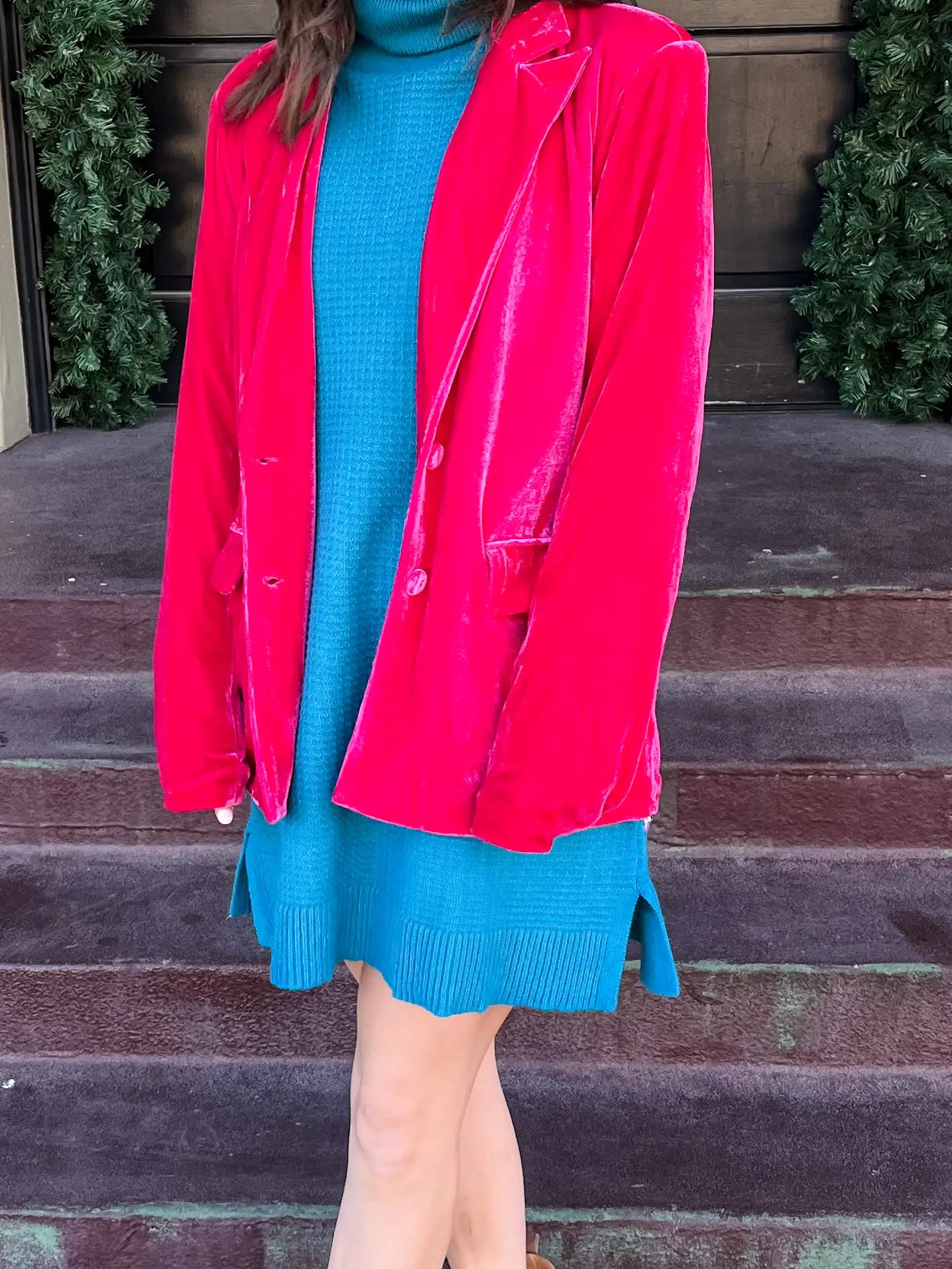 Velvet Collared Blazer - Fuchsia