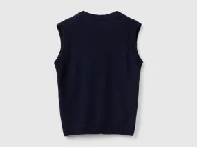 Vest in cashmere and wool blend - Dark Blue | Benetton