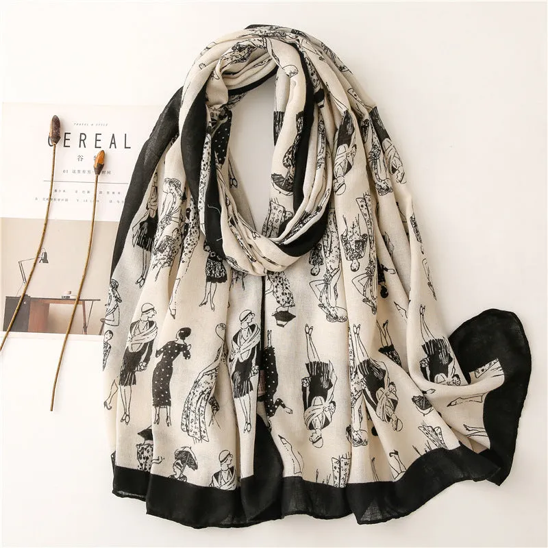 Vintage Fashion Illustration Ladies Modern Large Scarf