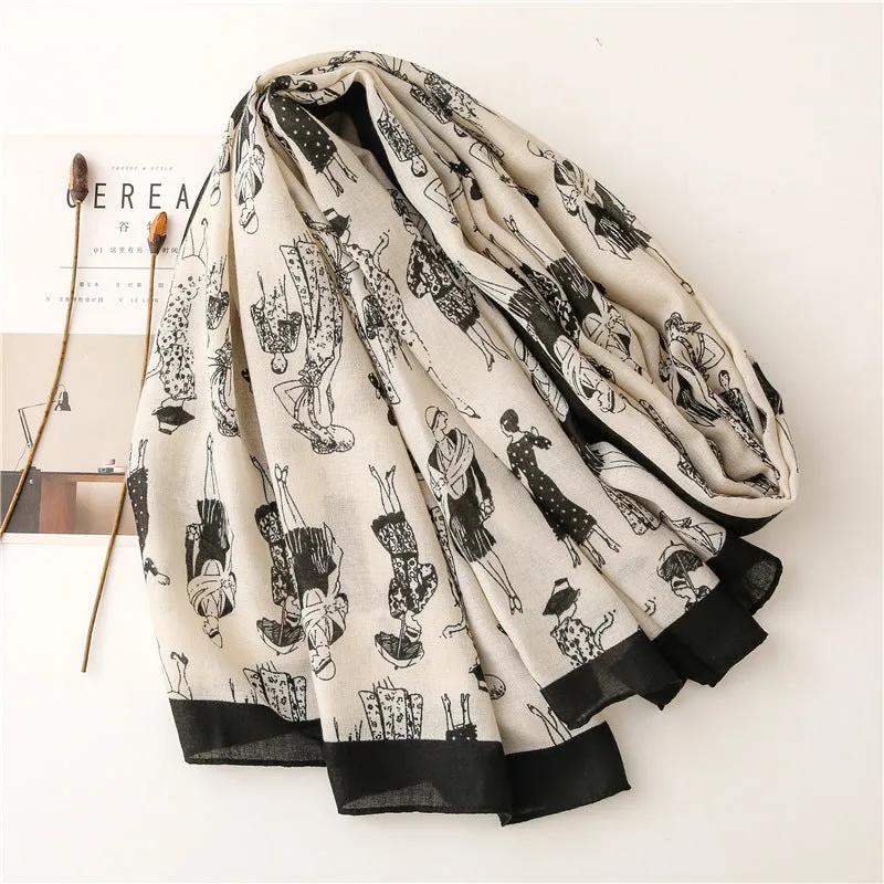 Vintage Fashion Illustration Ladies Modern Large Scarf