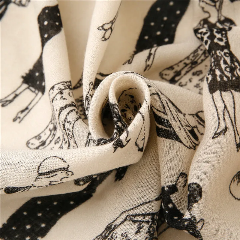 Vintage Fashion Illustration Ladies Modern Large Scarf