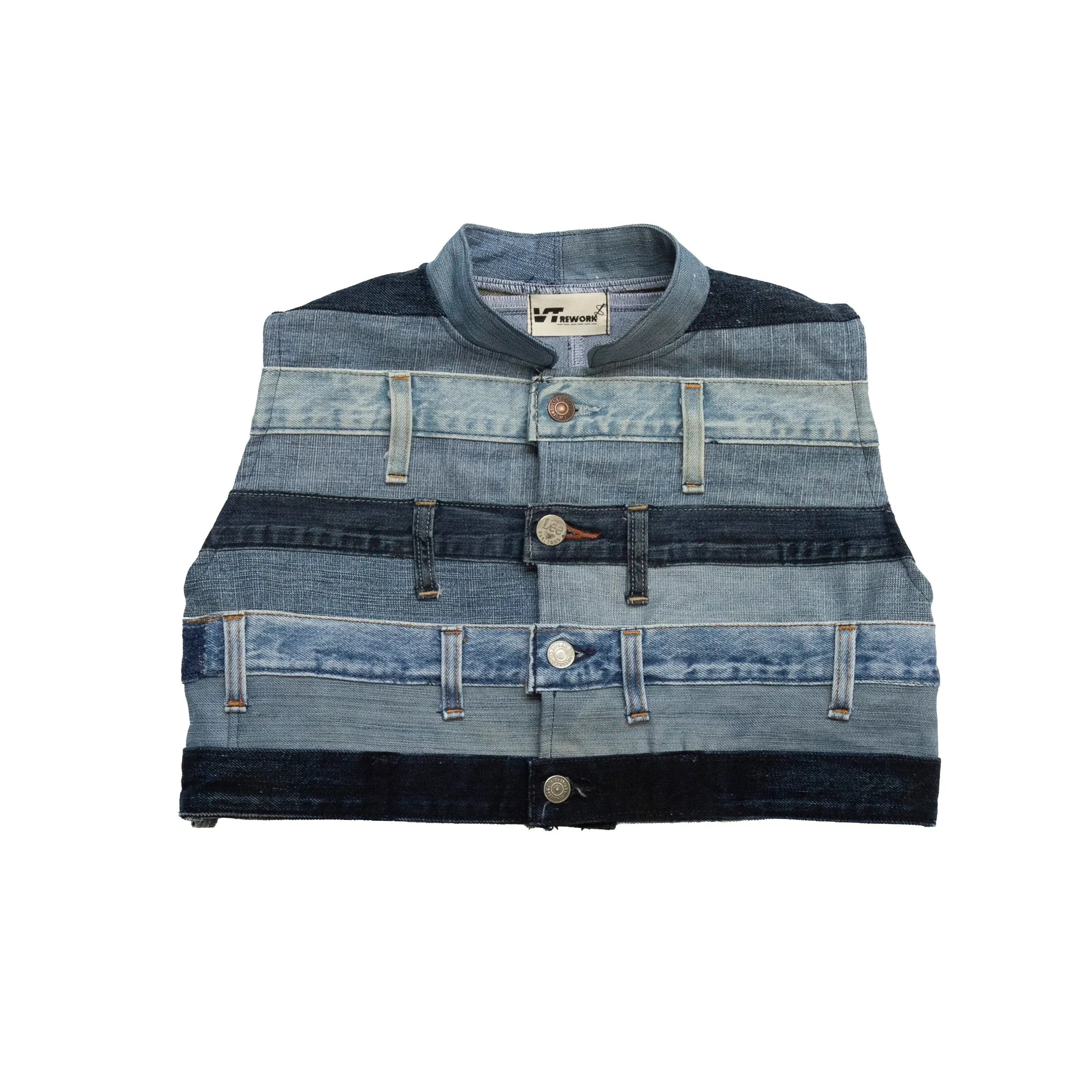 VT Rework : Cropped Denim Waistband Gilet Lightwash