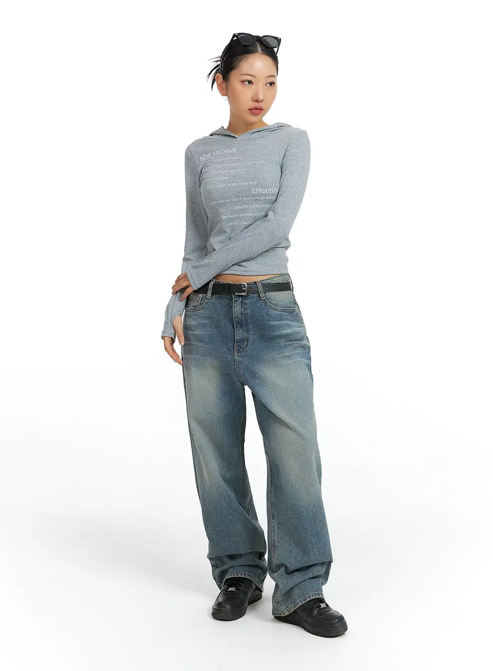 Washed Denim Wide-Leg Jeans CF419