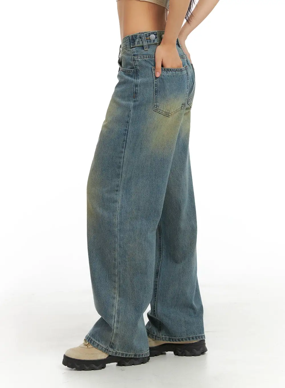 Washed Denim Wide Leg Jeans IA417