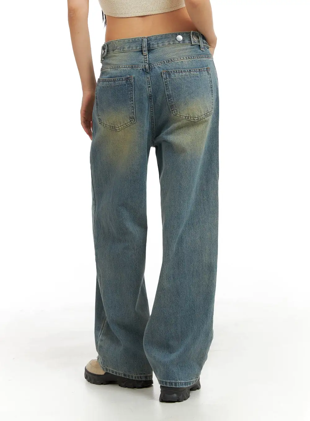 Washed Denim Wide Leg Jeans IA417